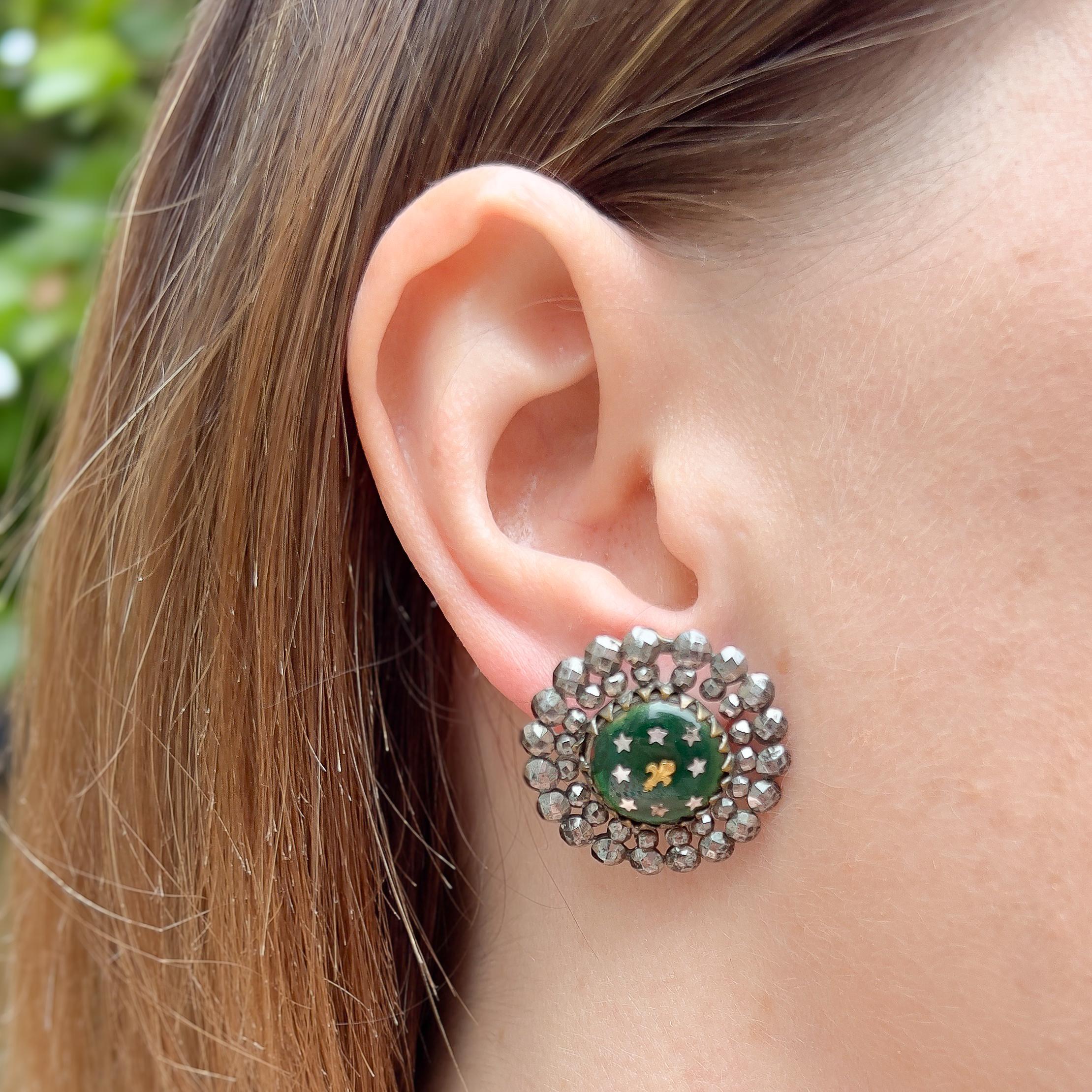 Georgian c.1800 Cut Steel and Enamel Antique Button Earrings For Sale 4
