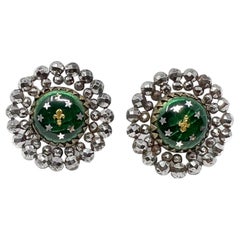 Georgian c.1800 Cut Steel and Enamel Antique Button Earrings