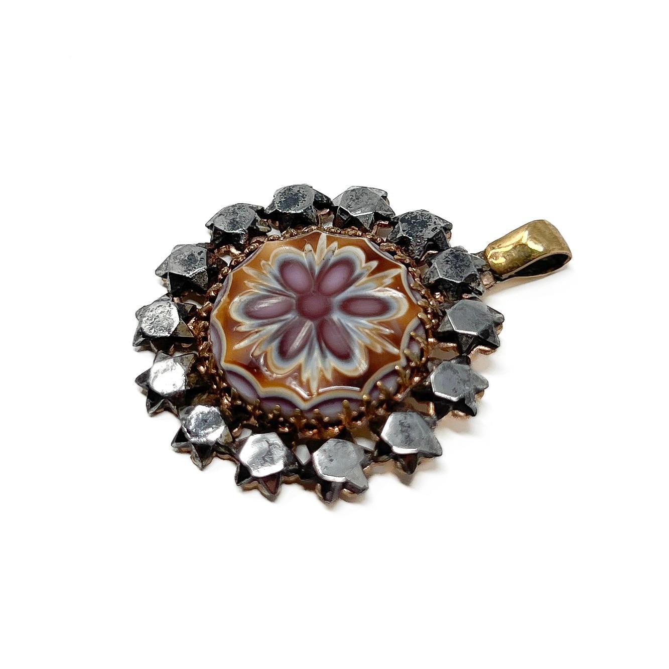 Georgian c.1800 Cut Steel and Glass Antique Pendant For Sale 2