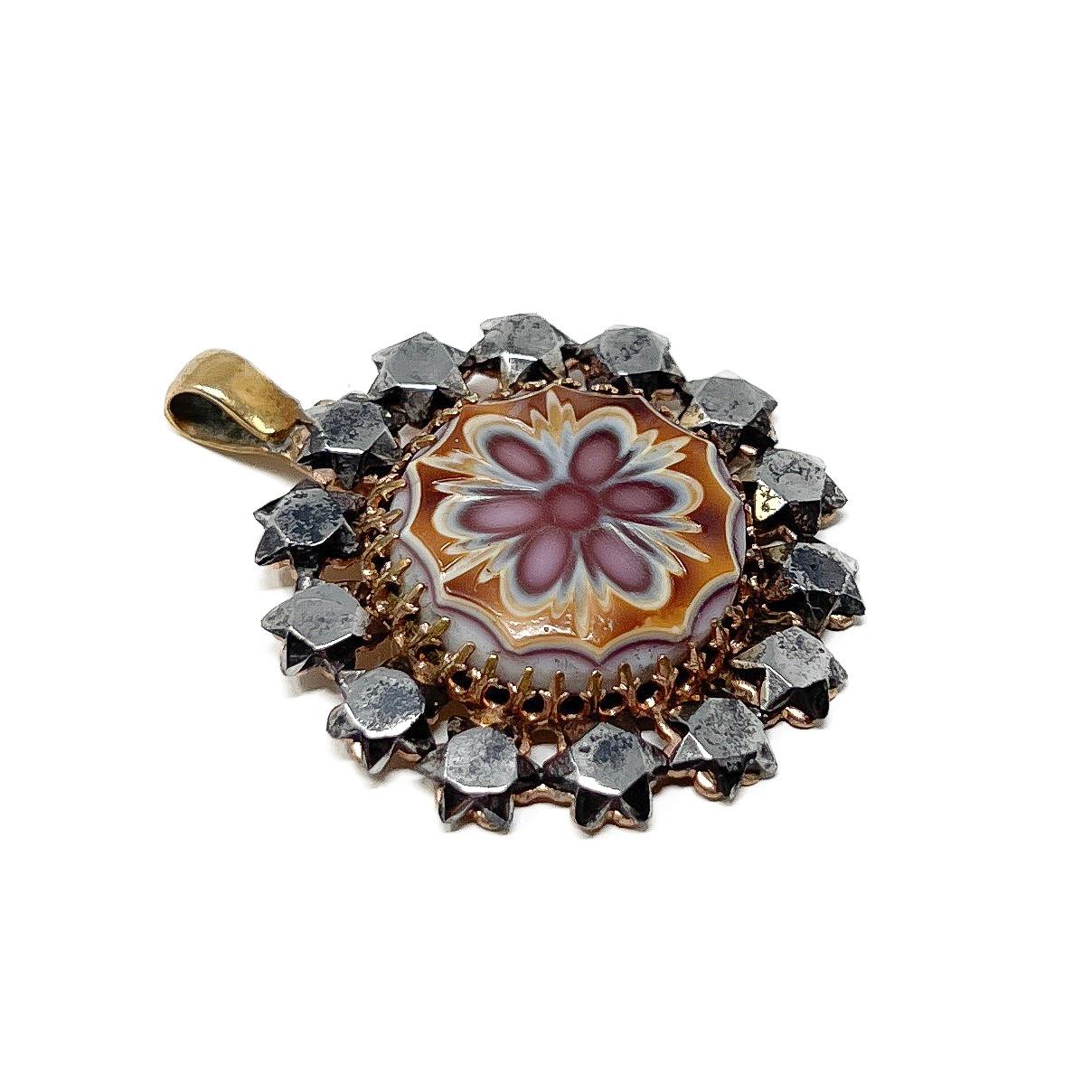 Georgian c.1800 Cut Steel and Glass Antique Pendant For Sale 3
