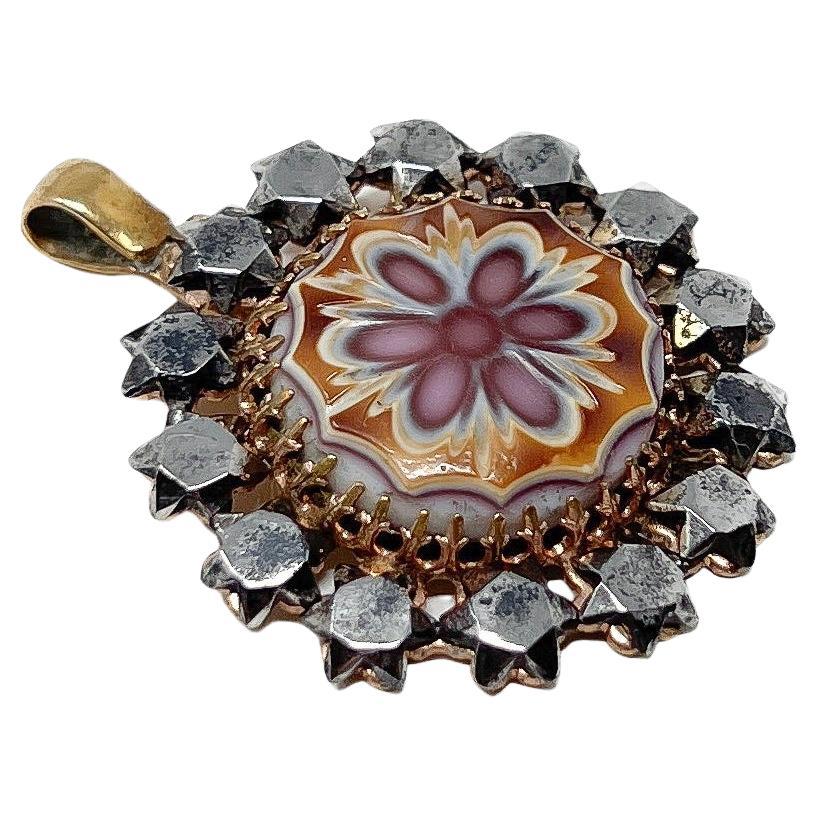 Georgian c.1800 Cut Steel and Glass Antique Pendant For Sale
