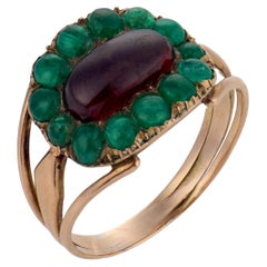 Georgian cabochon cut garnet emerald 10k rose gold ring