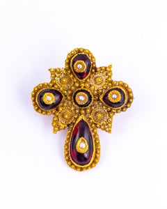 Georgian Cabochon Garnet and Gold Stud Earrings and Brooch