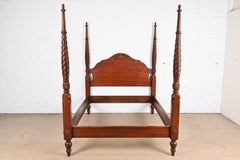 Georgian Carved Cherry Wood Queen Size Poster Bed