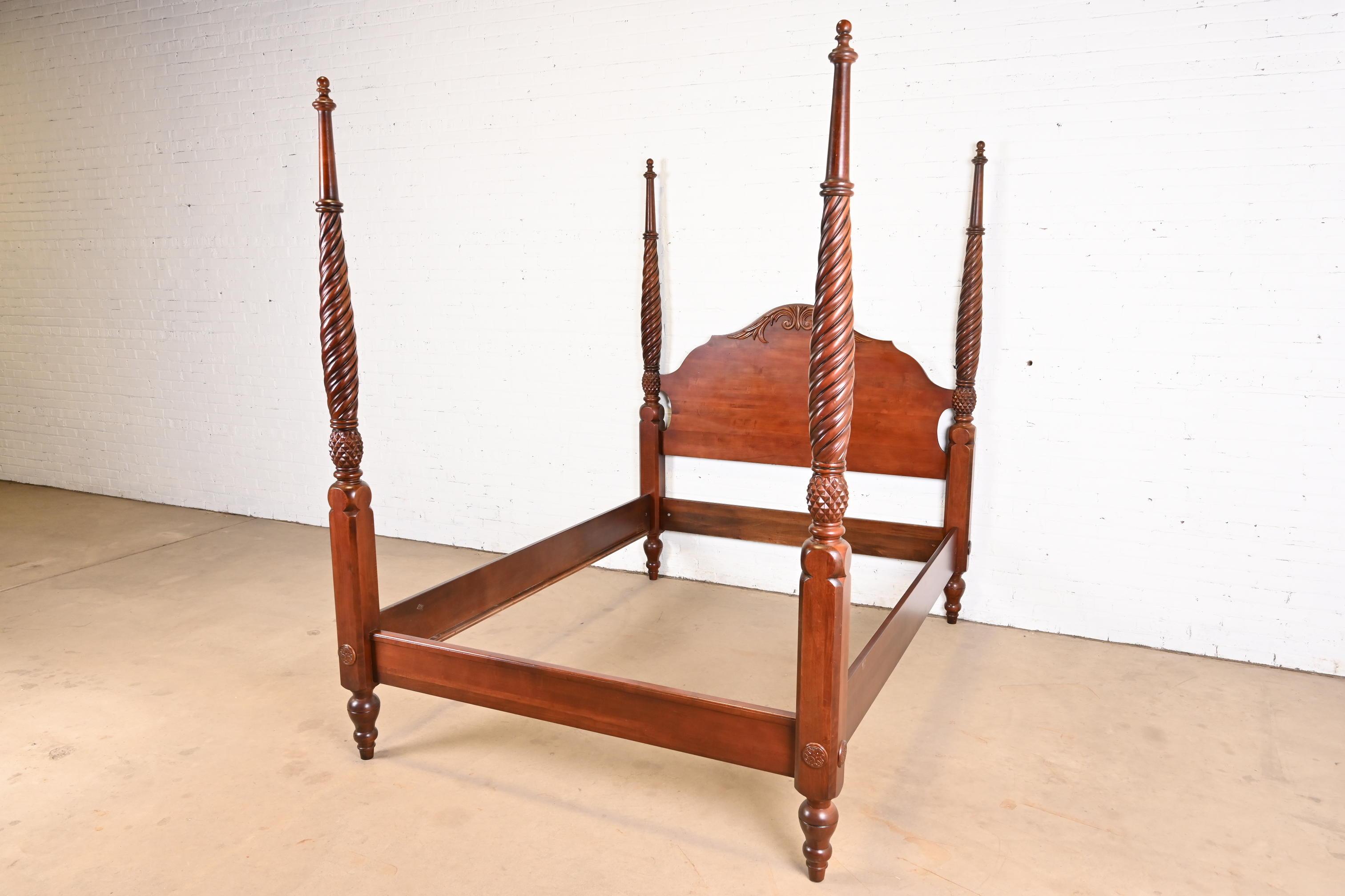 20th Century Georgian Carved Cherry Wood Queen Size Poster Bed For Sale