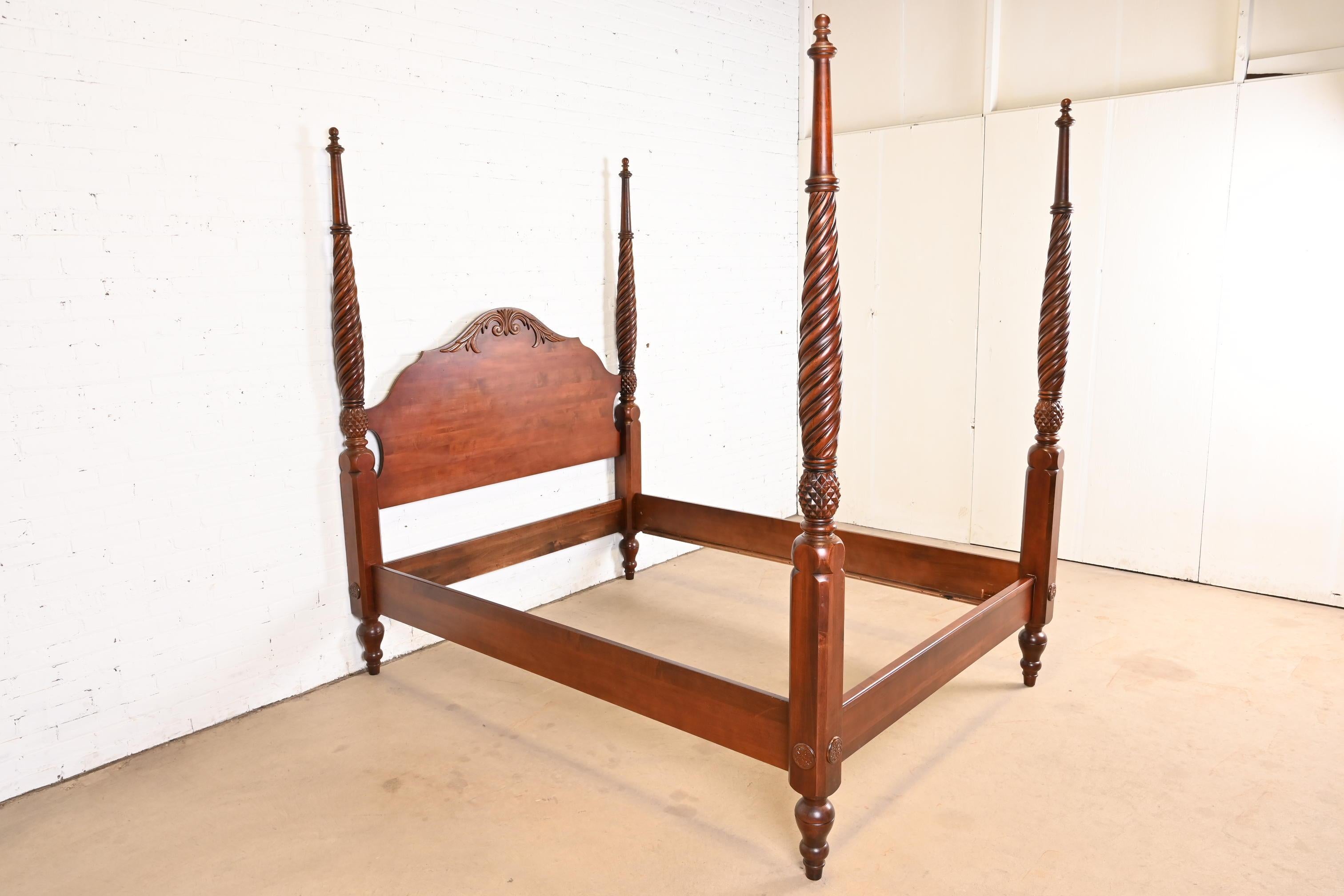 Georgian Carved Cherry Wood Queen Size Poster Bed For Sale 2