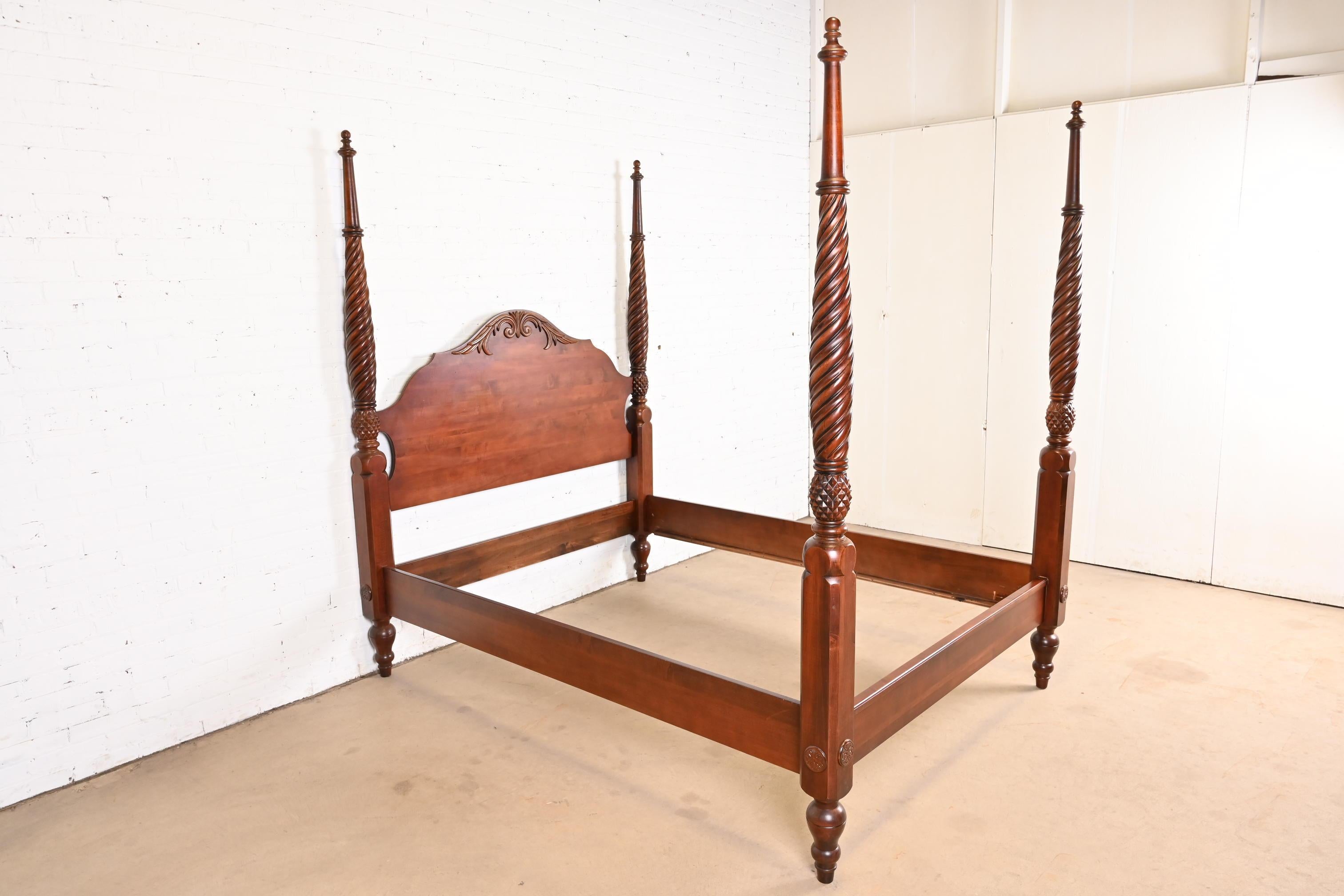 Georgian Carved Cherry Wood Queen Size Poster Bed For Sale 3
