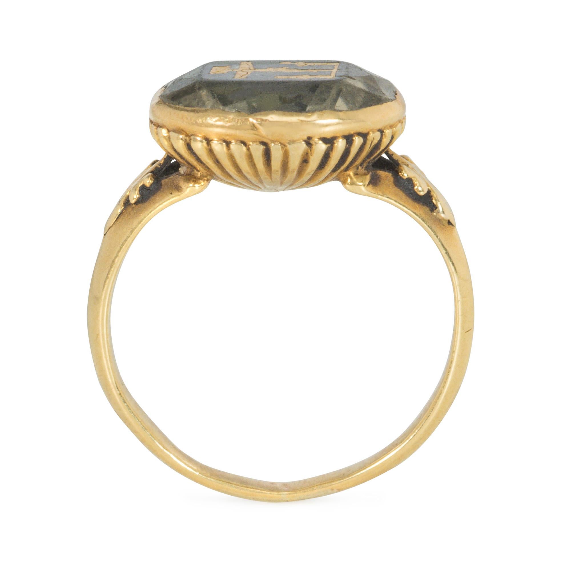 Oval Cut Georgian Carved Citrine and Gold Passion of Christ Ring For Sale