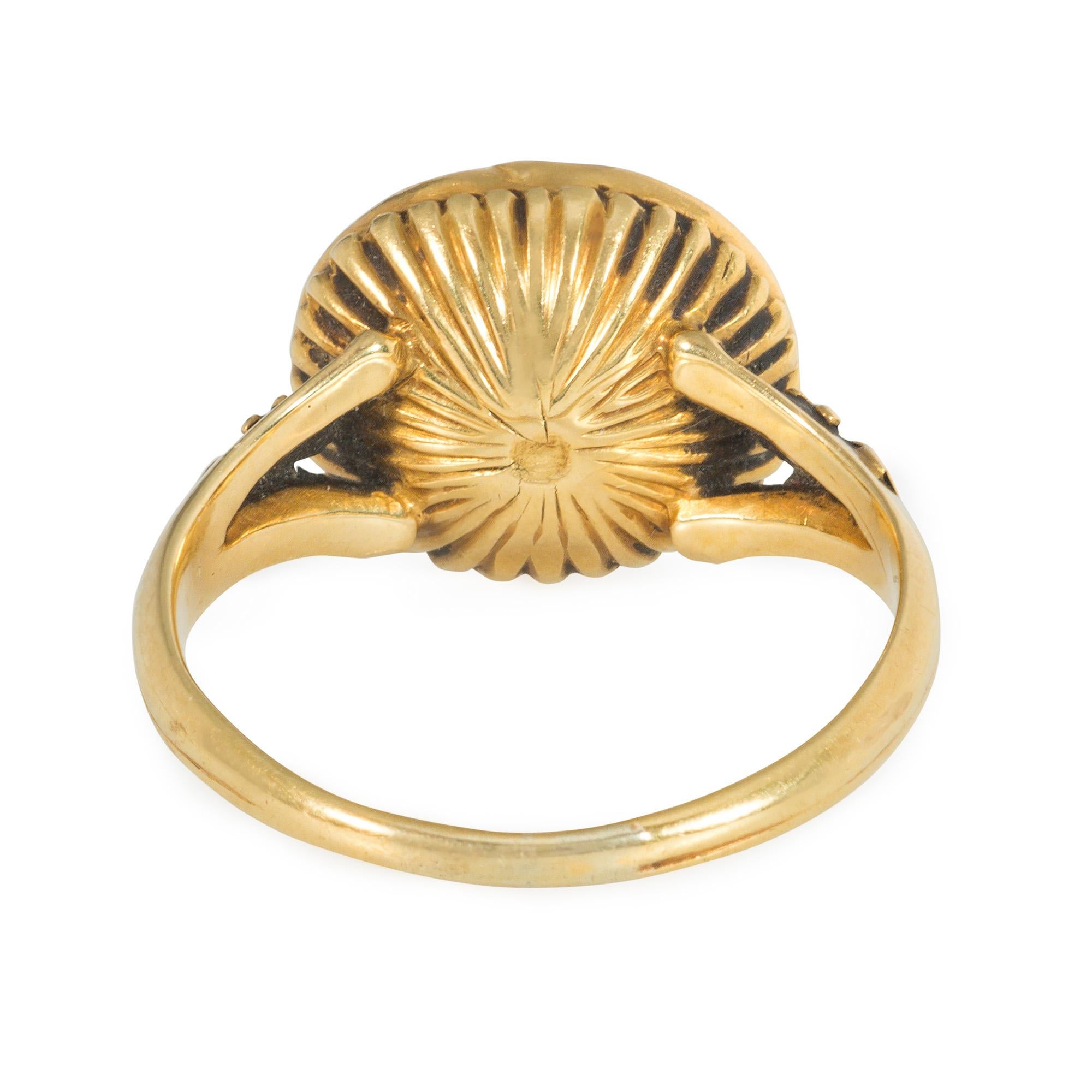 Georgian Carved Citrine and Gold Passion of Christ Ring In Good Condition For Sale In New York, NY