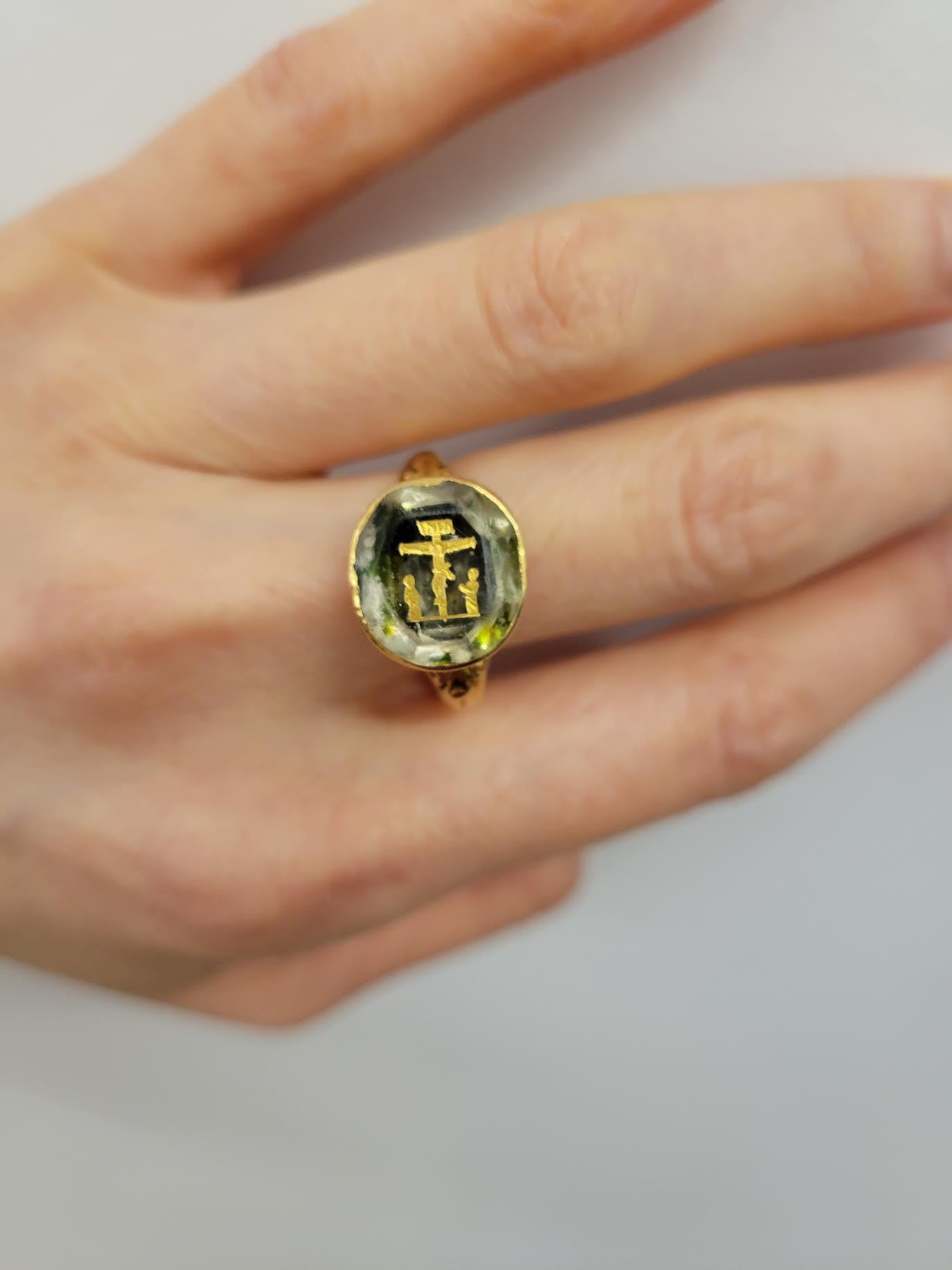 Georgian Carved Citrine and Gold Passion of Christ Ring For Sale 1