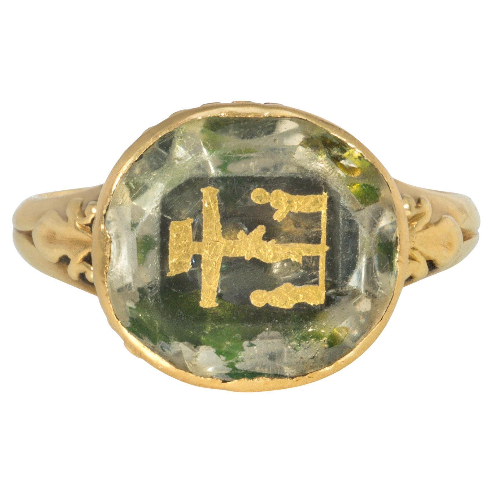 Georgian Carved Citrine and Gold Passion of Christ Ring For Sale