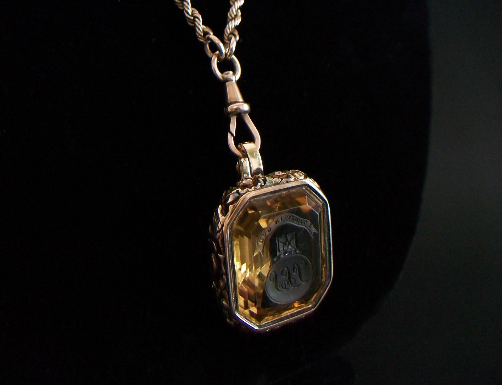 Georgian Carved Citrine Fob & Rope Twist Watch Chain/Necklace - 19th Century For Sale 4
