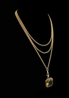 Georgian Carved Citrine Fob & Rope Twist Watch Chain/Necklace - 19th Century