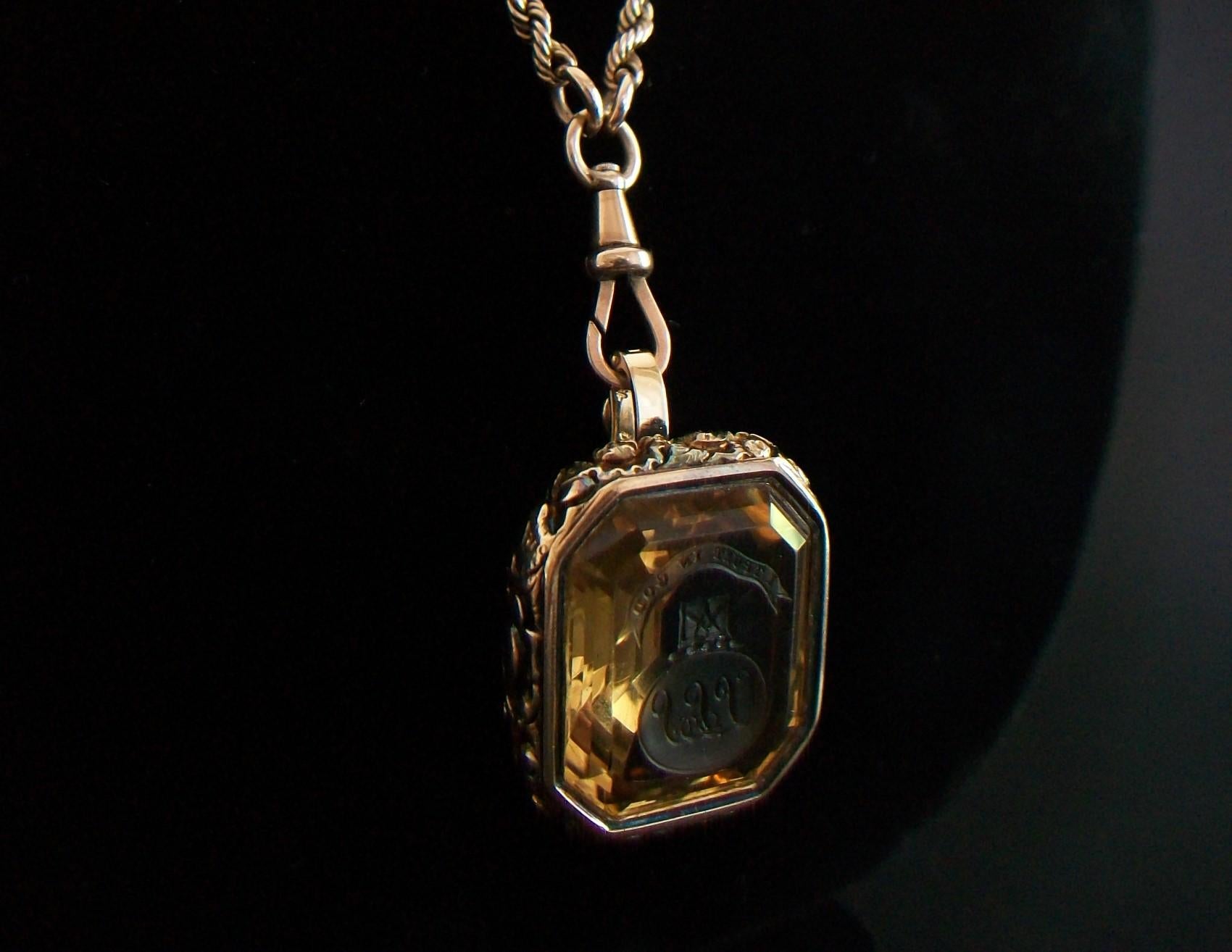 Georgian Carved Citrine Fob & Rope Twist Watch Chain/Necklace - 19th Century For Sale 3