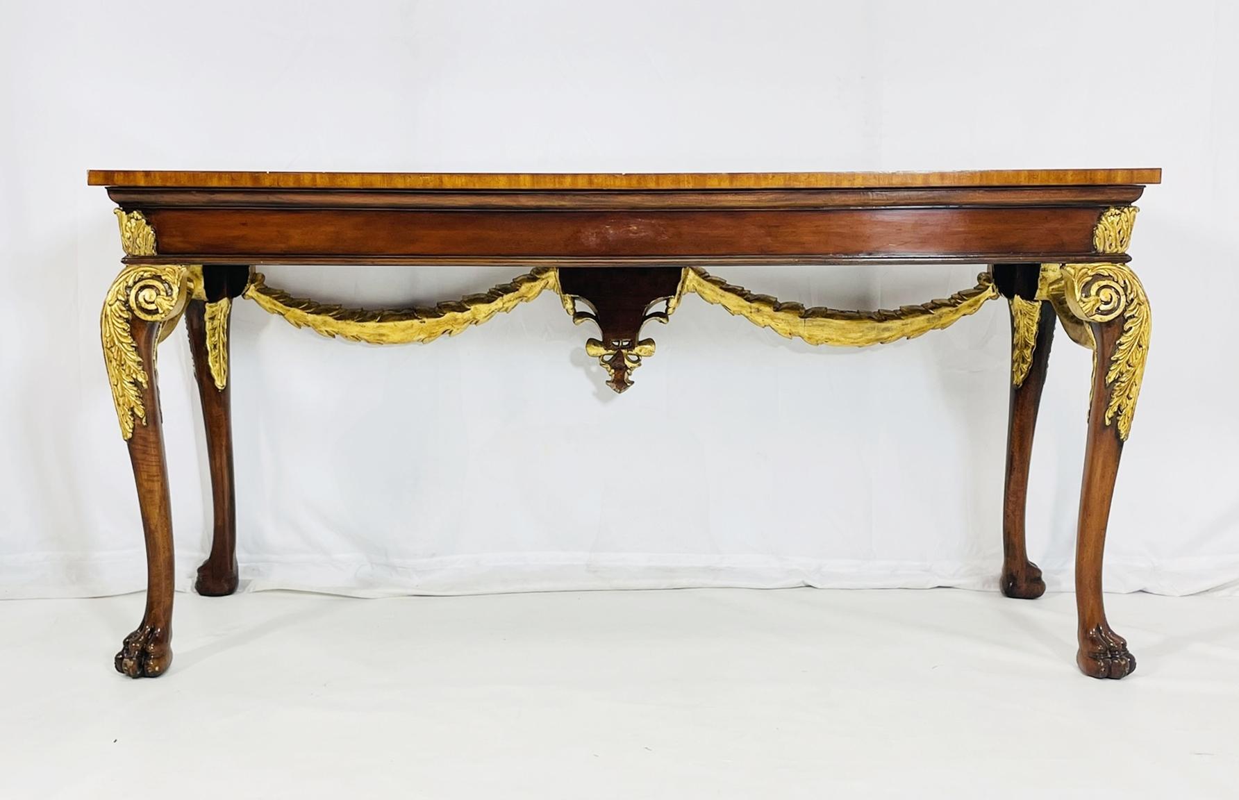 Late 20th Century Georgian Carved & Gold Gilt Mahogany Console Table by Maitland Smith For Sale