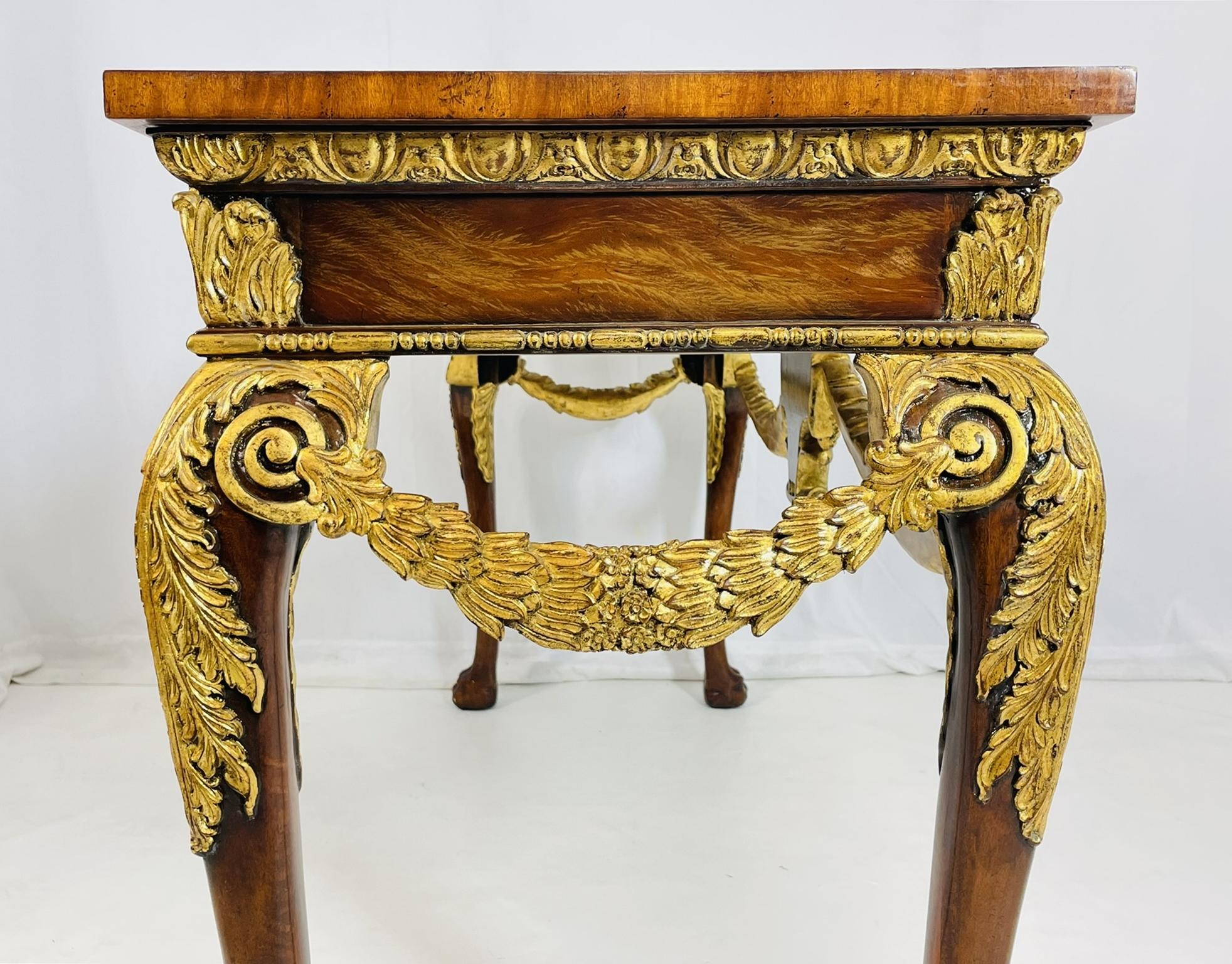 Wood Georgian Carved & Gold Gilt Mahogany Console Table by Maitland Smith For Sale