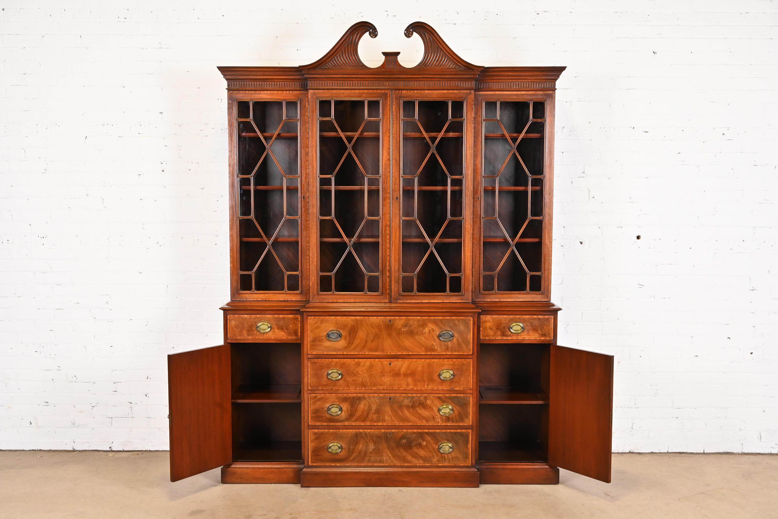 Georgian Carved Mahogany Breakfront Bookcase Cabinet by Beacon Hill 4