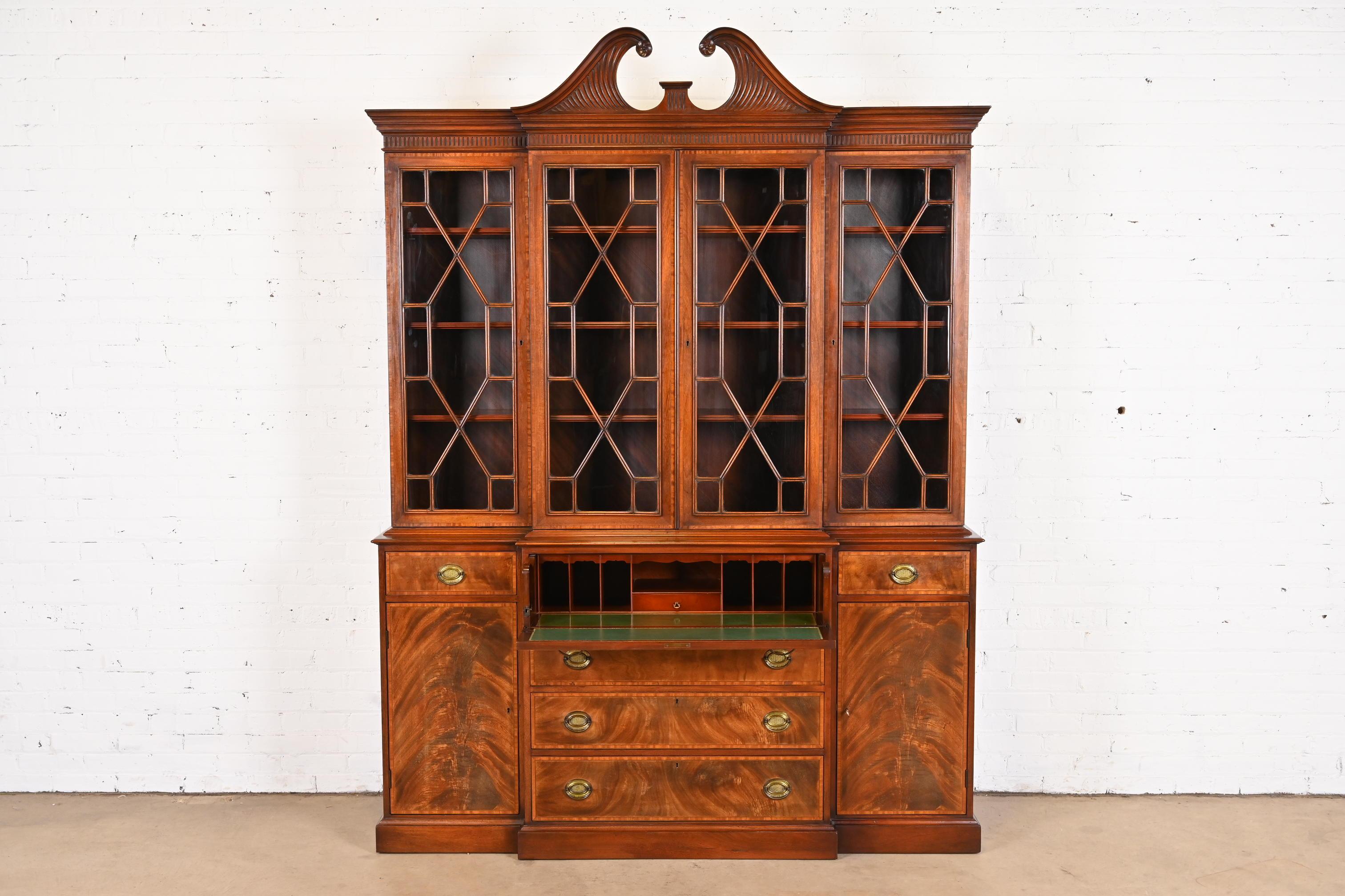Georgian Carved Mahogany Breakfront Bookcase Cabinet by Beacon Hill 8