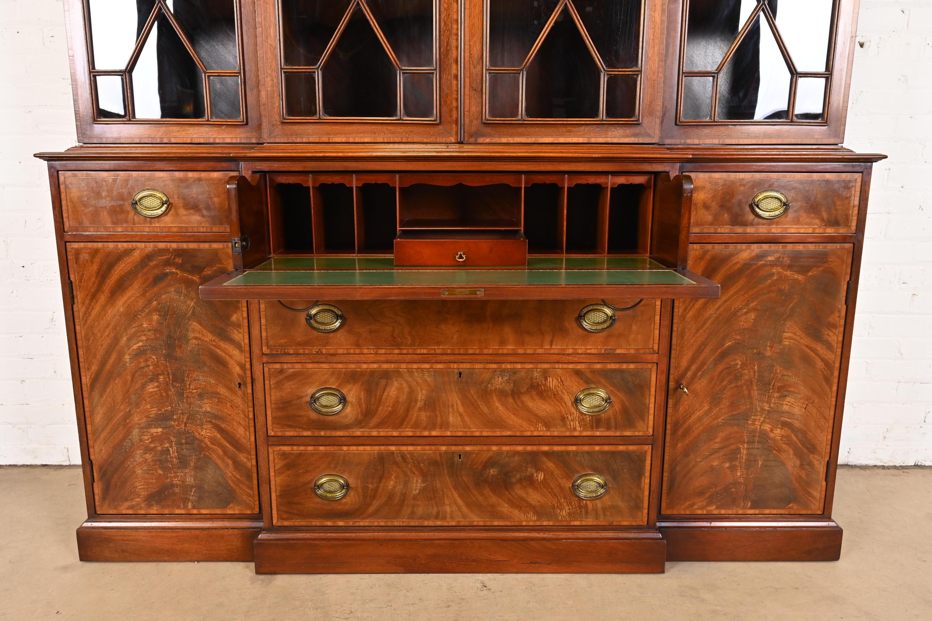 Georgian Carved Mahogany Breakfront Bookcase Cabinet by Beacon Hill 9