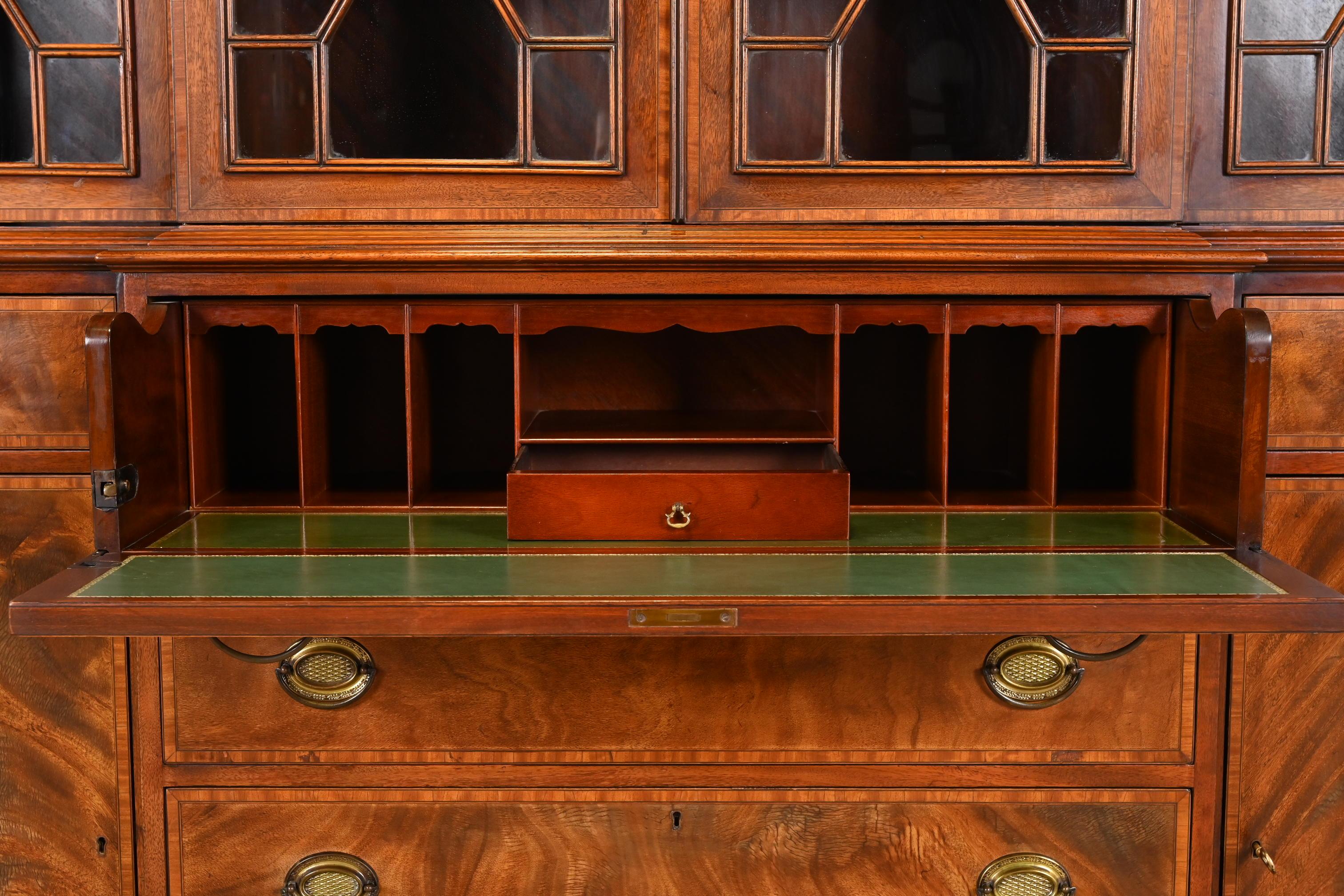 Georgian Carved Mahogany Breakfront Bookcase Cabinet by Beacon Hill 10