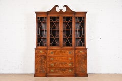 Georgian Carved Mahogany Breakfront Bookcase Cabinet by Beacon Hill