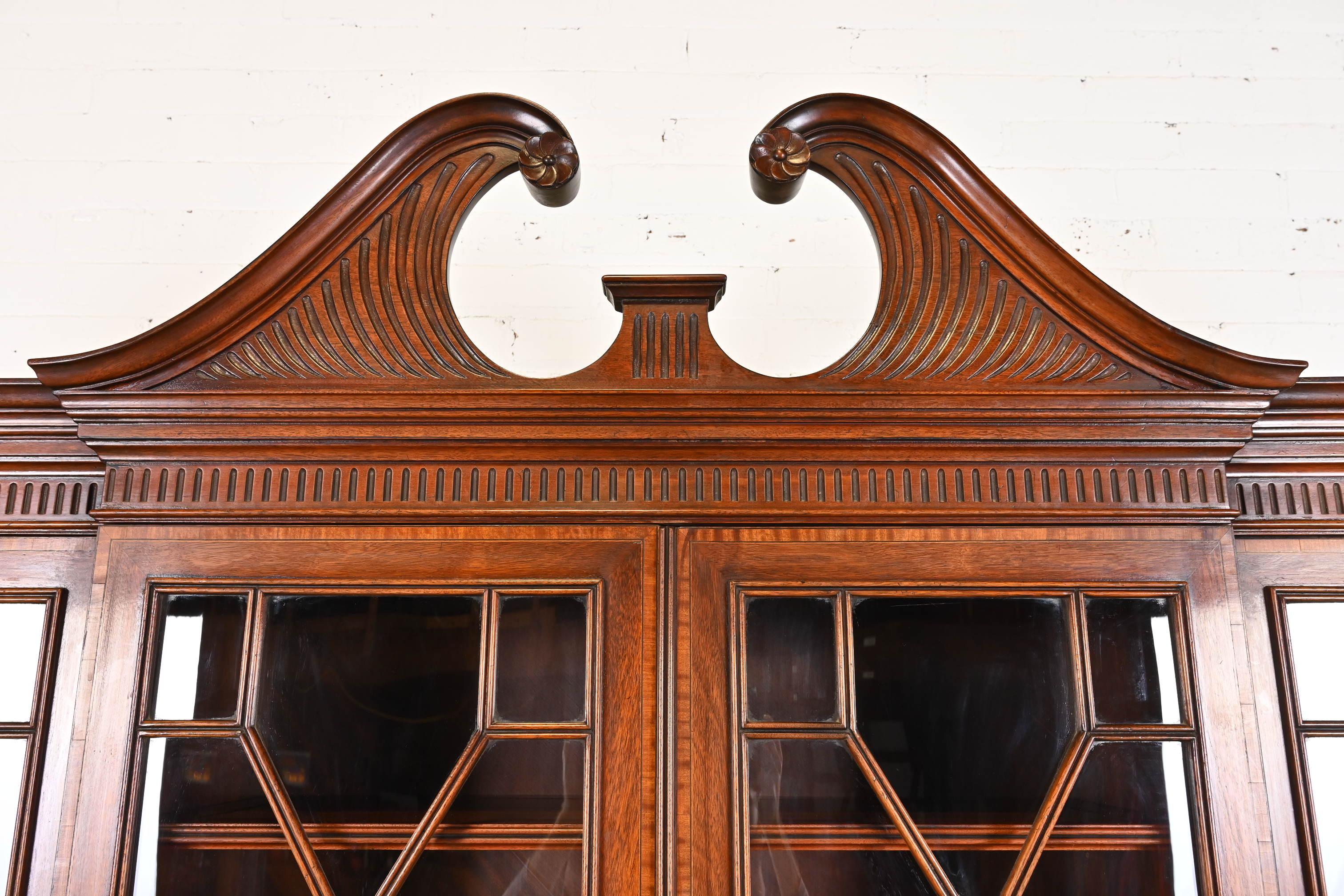 Georgian Carved Mahogany Breakfront Bookcase Cabinet by Beacon Hill 2