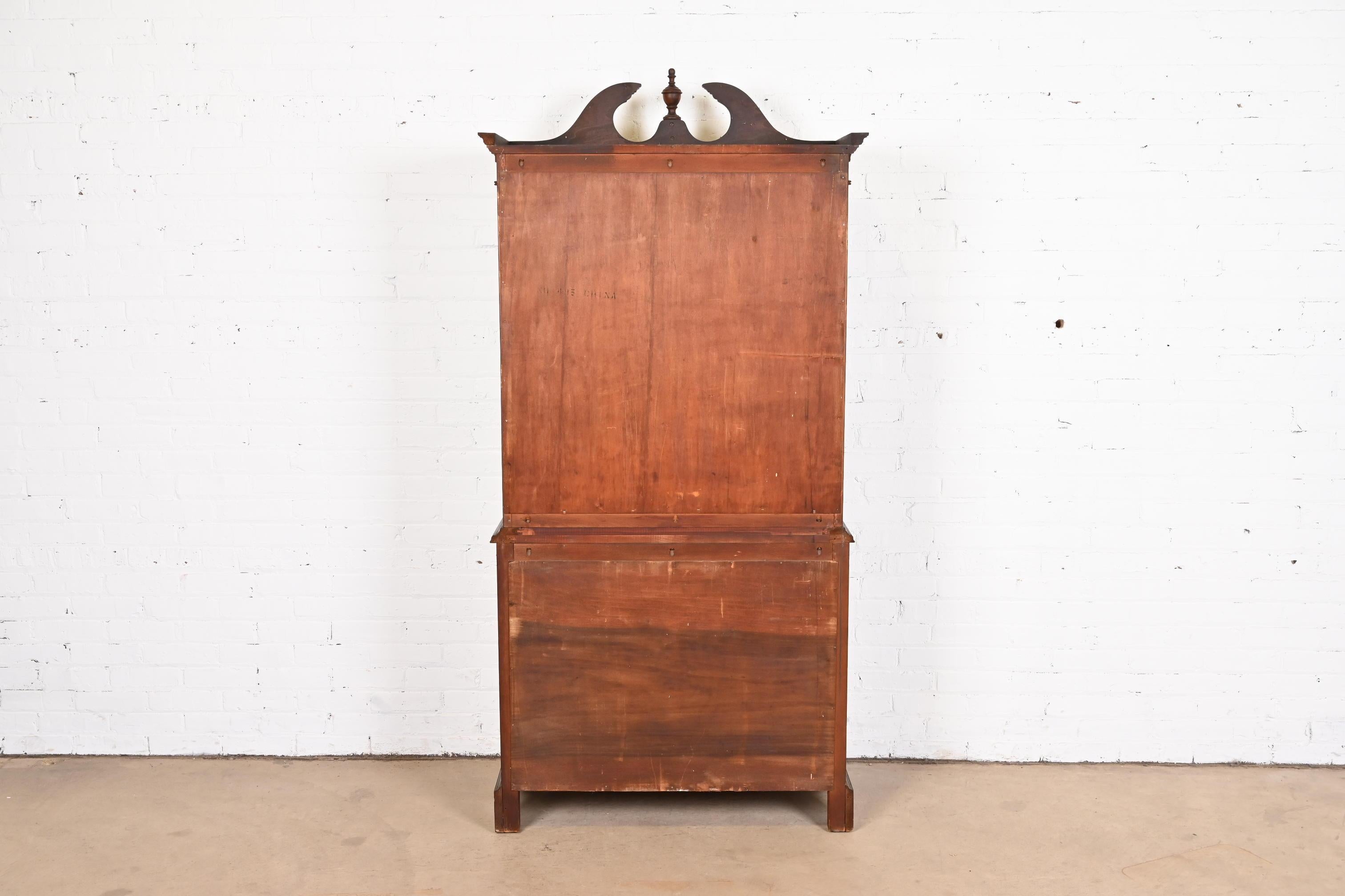 Georgian Carved Mahogany Breakfront Bookcase Cabinet 6