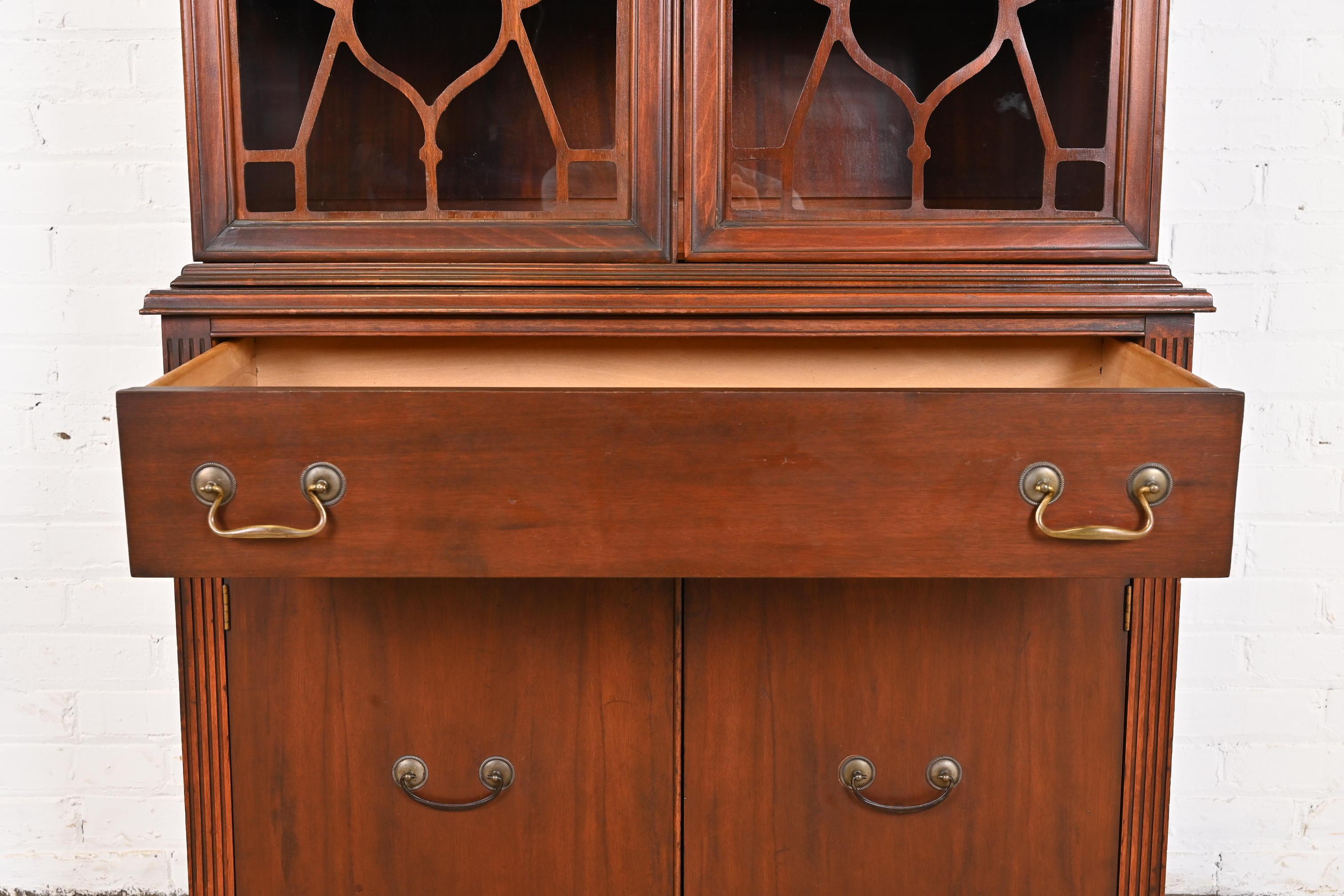 Georgian Carved Mahogany Breakfront Bookcase Cabinet 2