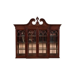 Georgian Carved Mahogany Lighted Bookcase or Display Cabinet by Craftique