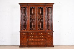 Georgian Carved Mahogany Lighted Breakfront Bookcase Cabinet by Thomasville