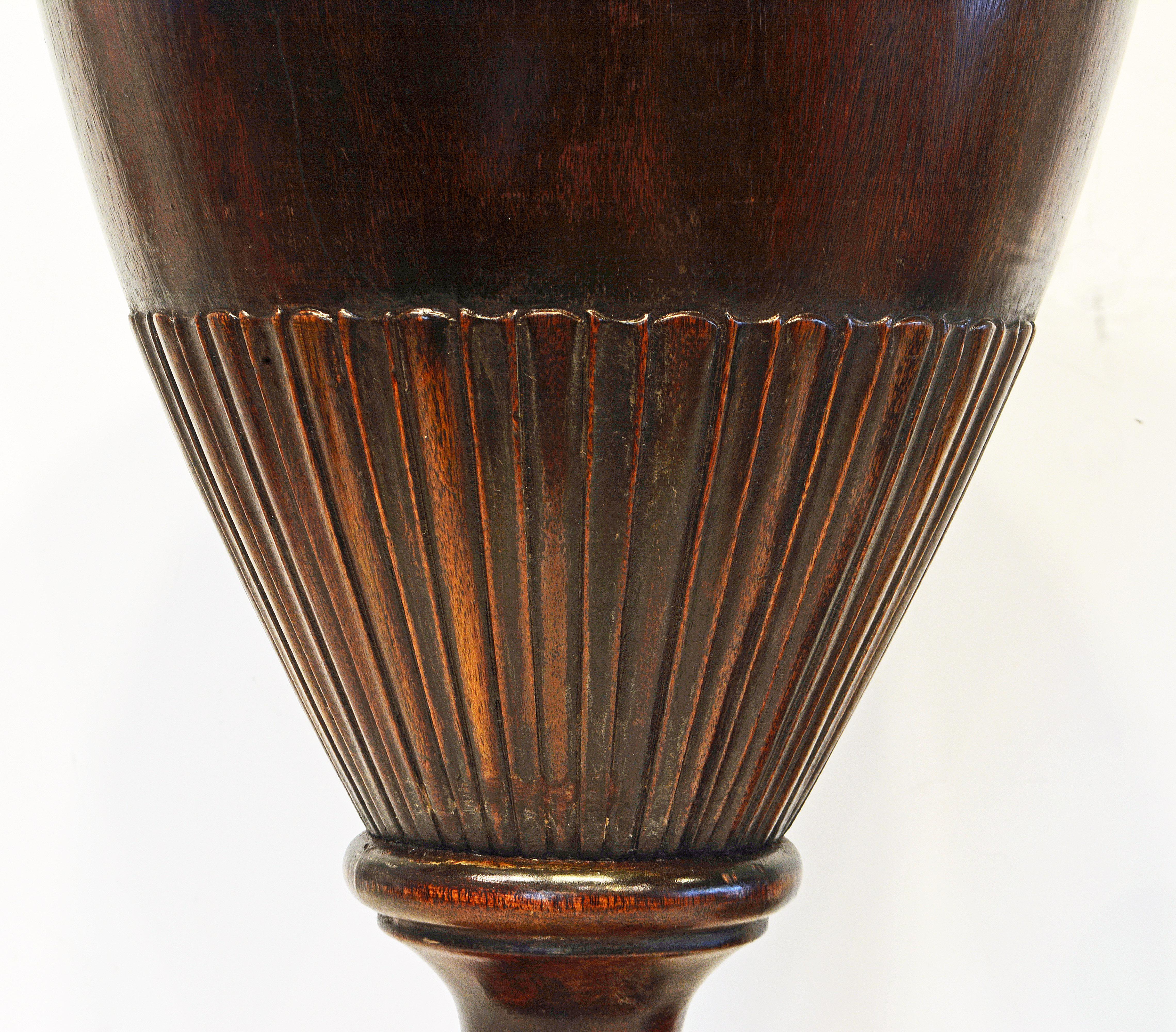 19th Century Georgian Carved Mahogany Zinc Lined Urn Shape Lidded Wine Cooler, England