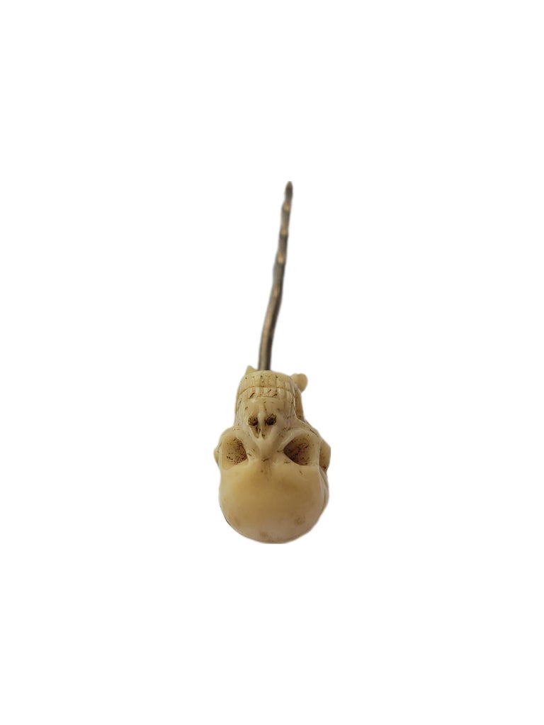 Georgian Carved Memento Mori Skull Stick Pin For Sale at 1stDibs