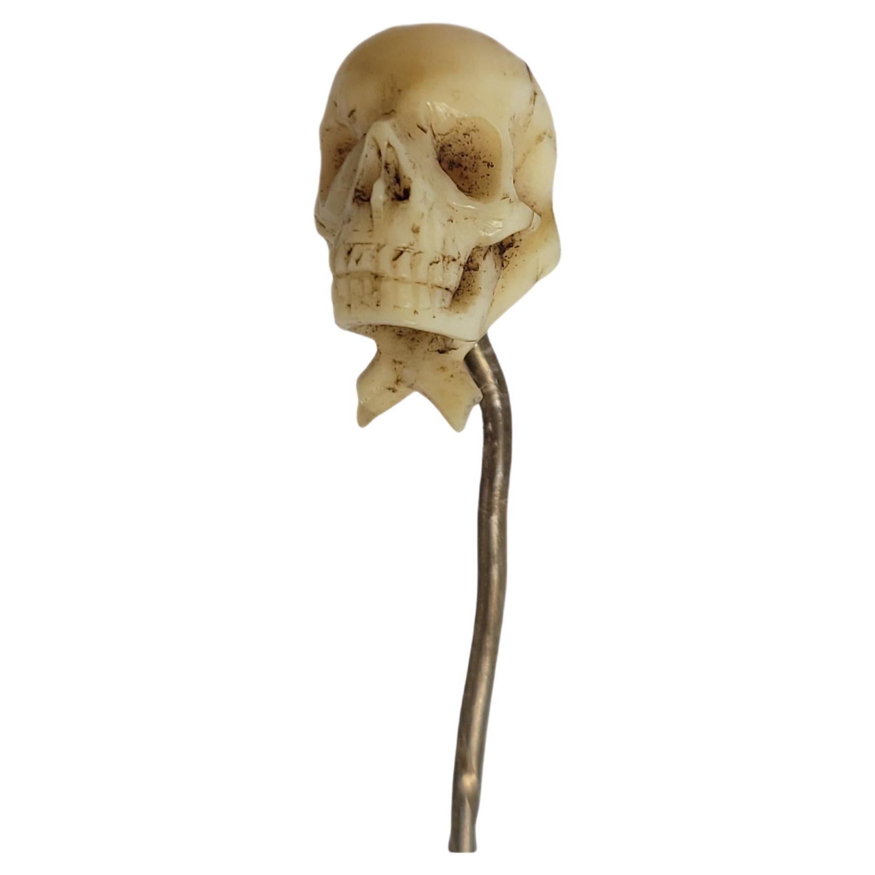 Georgian Carved Memento Mori Skull Stick Pin For Sale