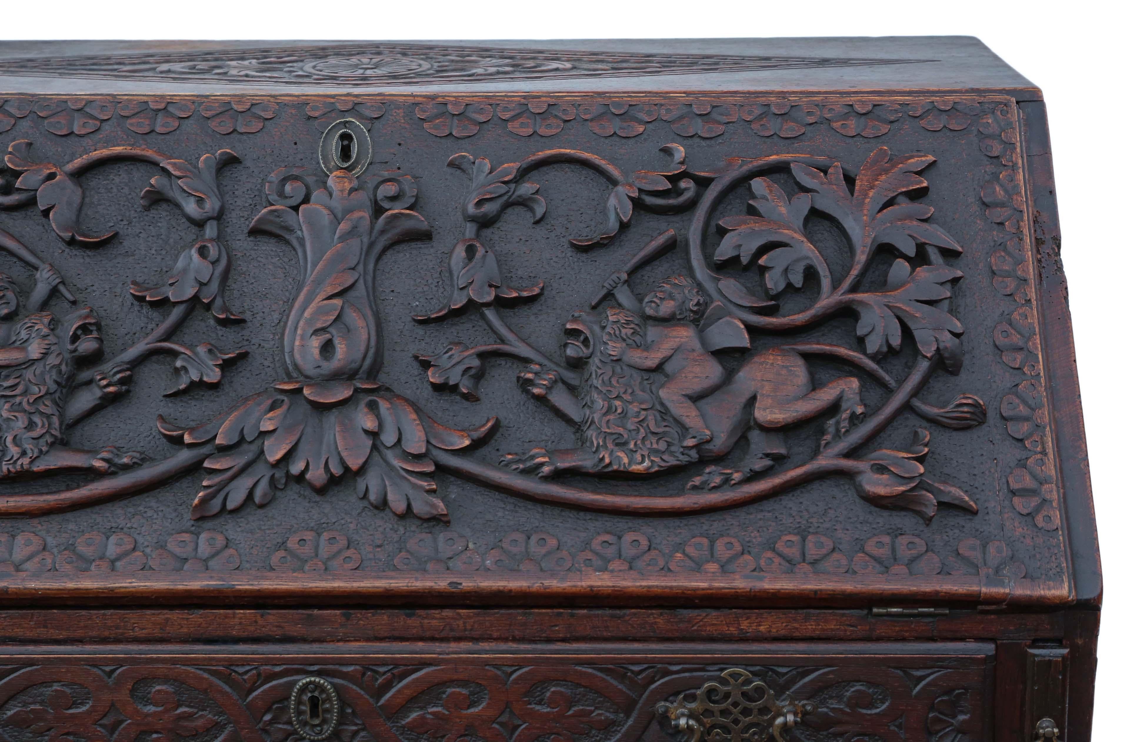 Early 19th Century Georgian Carved Oak Bureau Desk