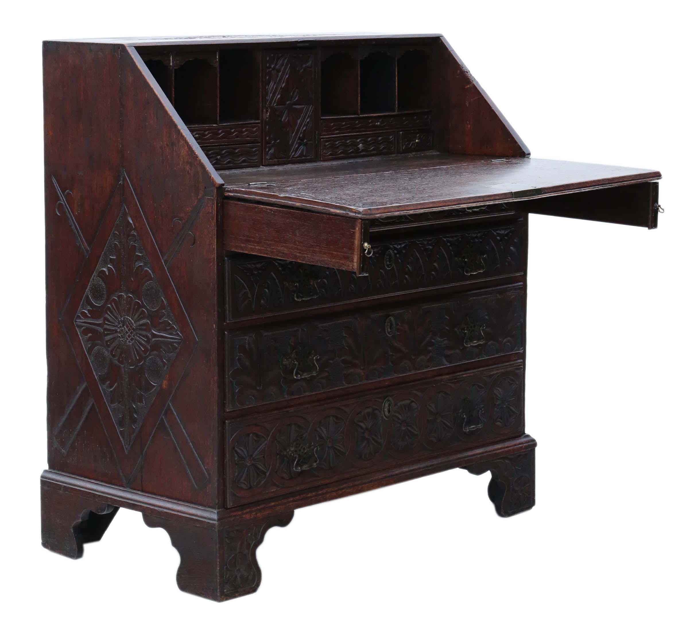 Georgian Carved Oak Bureau Desk 4