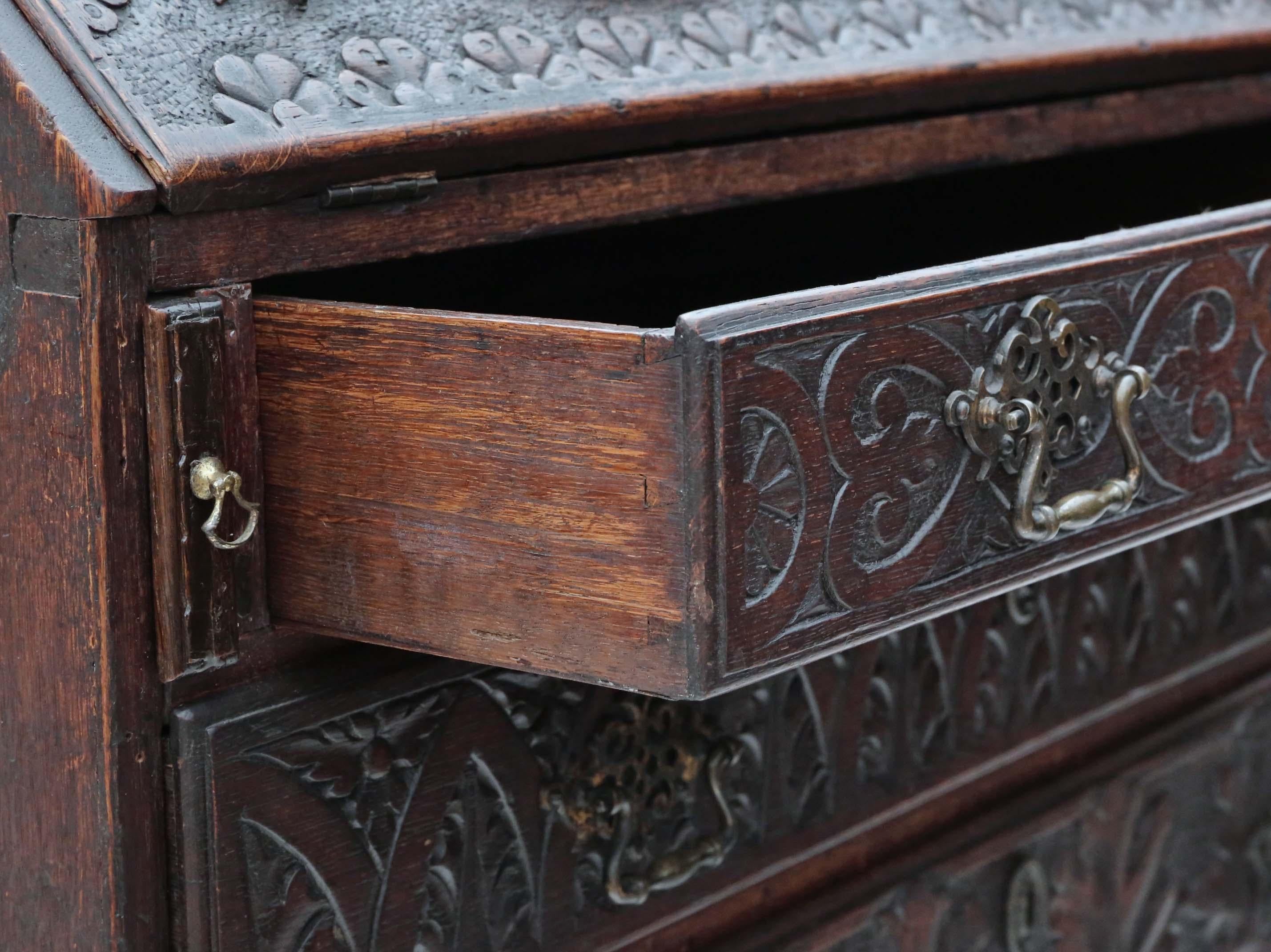 Georgian Carved Oak Bureau Desk 5