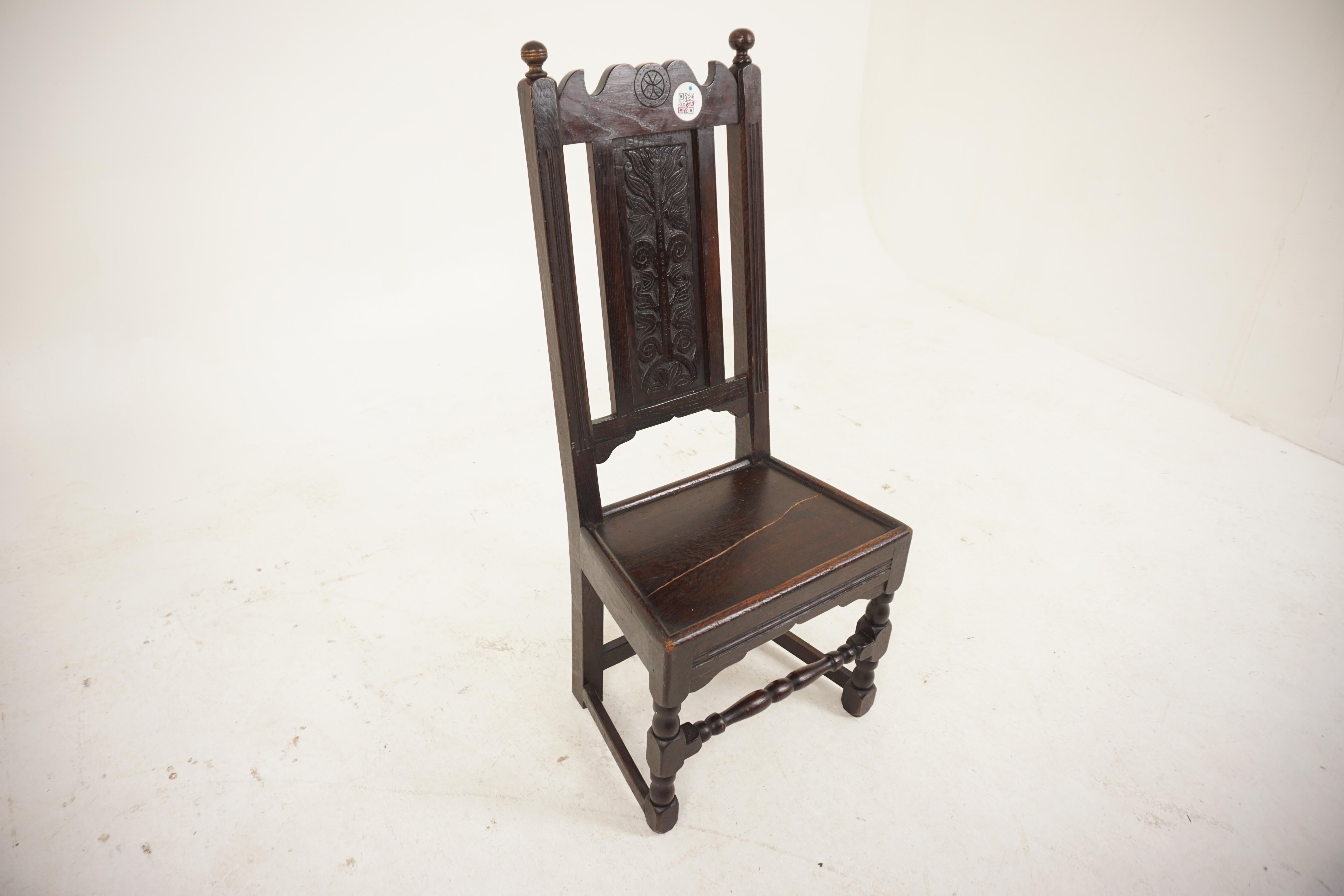 Scottish Georgian Carved Oak Hall Chair, Scotland 1820, H579
