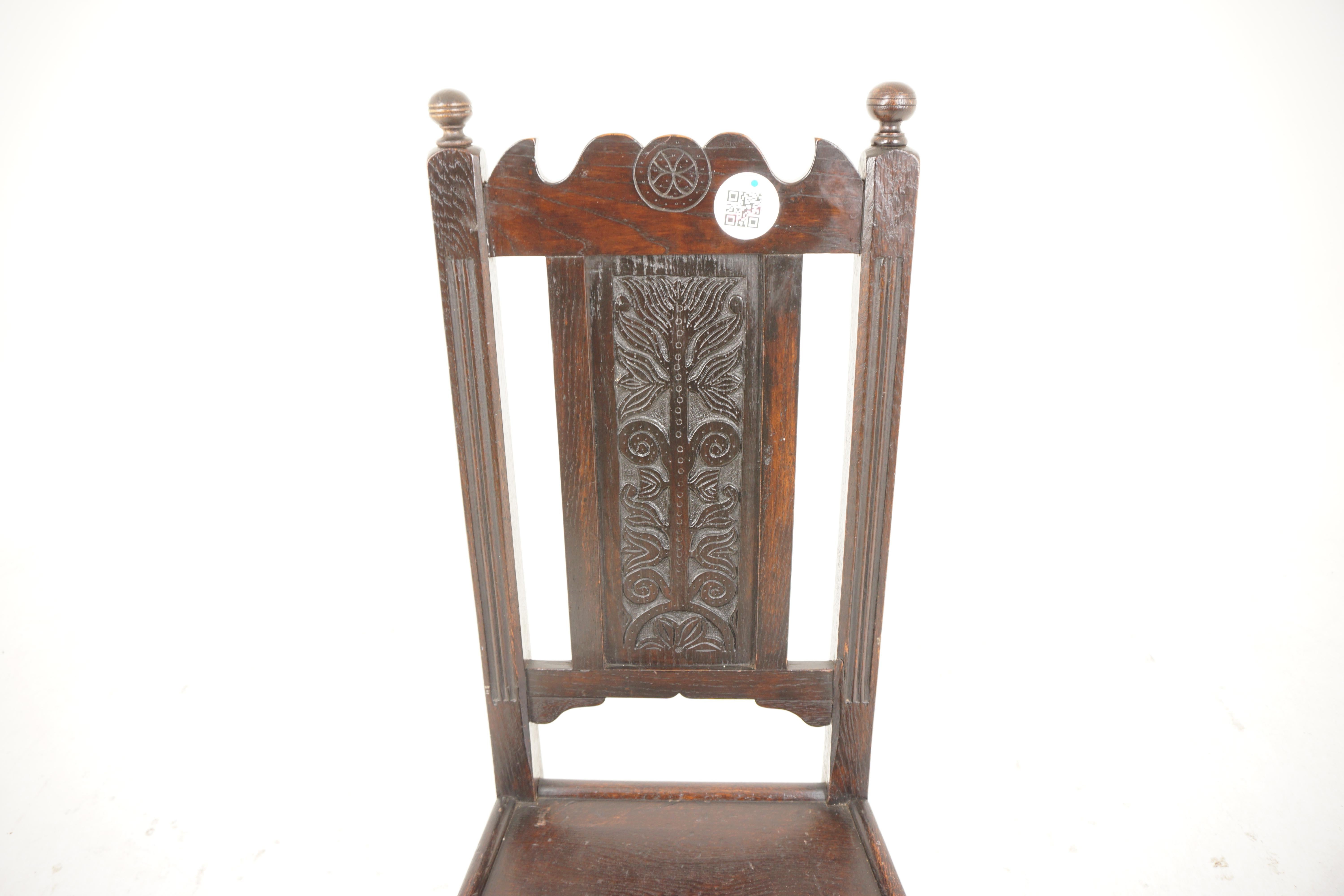 Georgian Carved Oak Hall Chair, Scotland 1820, H579 In Good Condition In Vancouver, BC