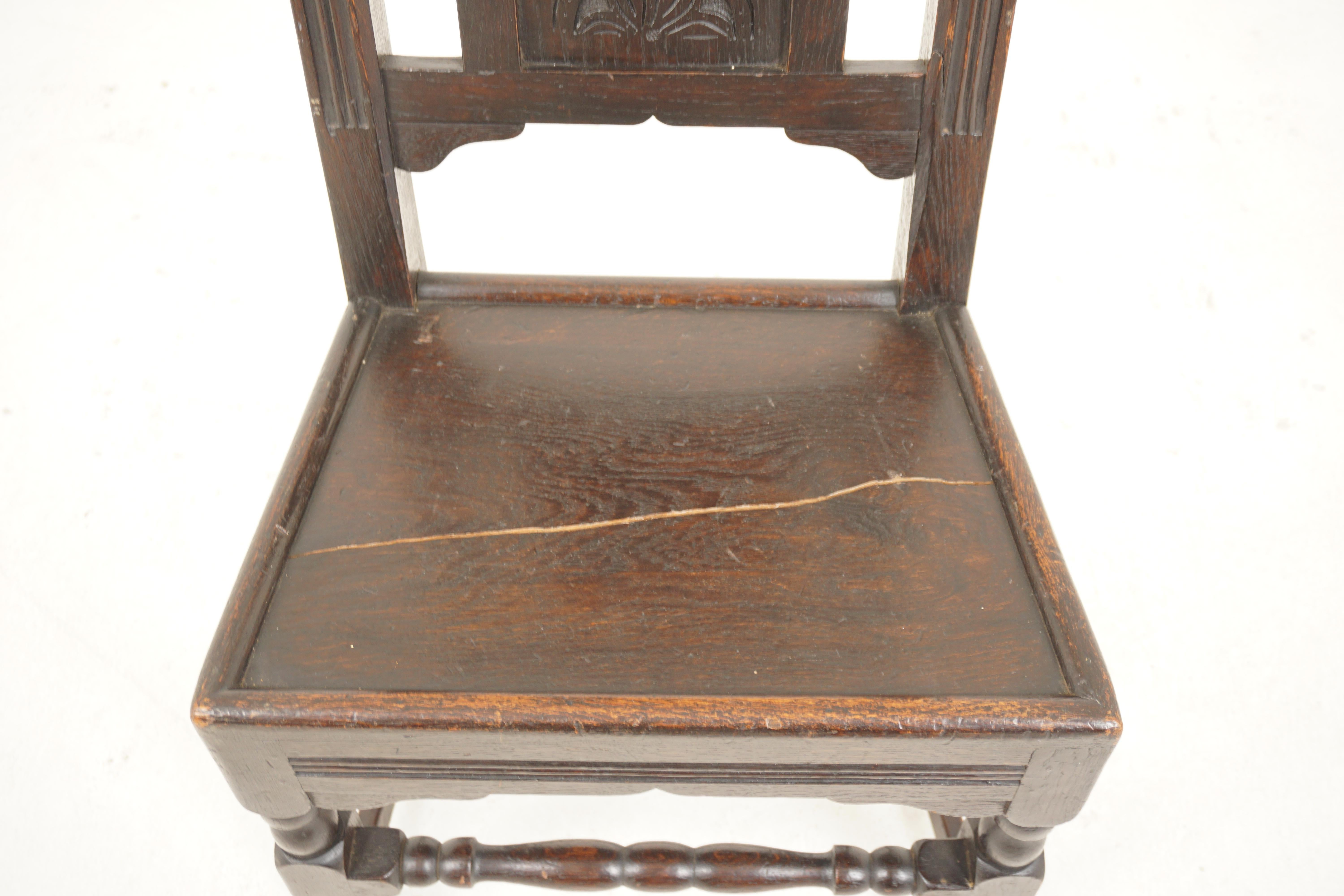 Early 19th Century Georgian Carved Oak Hall Chair, Scotland 1820, H579