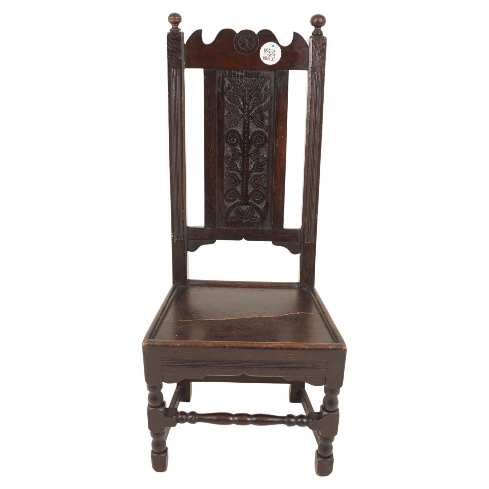 Georgian Carved Oak Hall Chair, Scotland 1820, H579