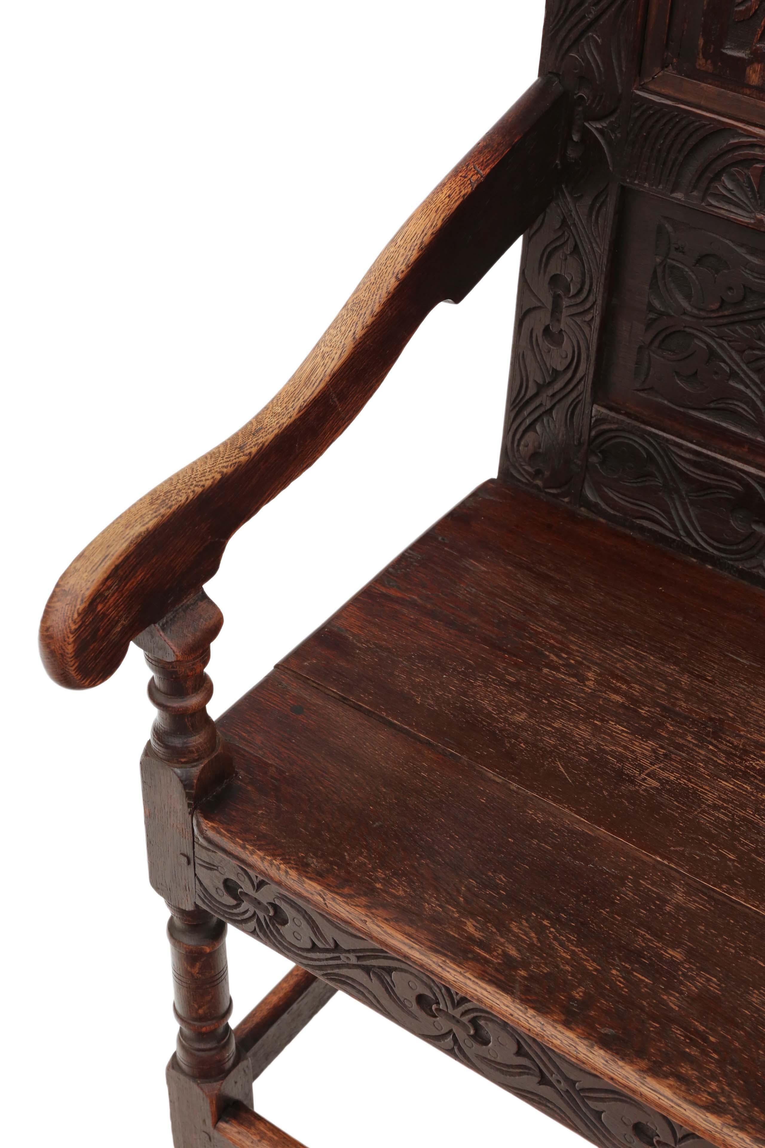 18th Century and Earlier Georgian Carved Oak Settle Bench