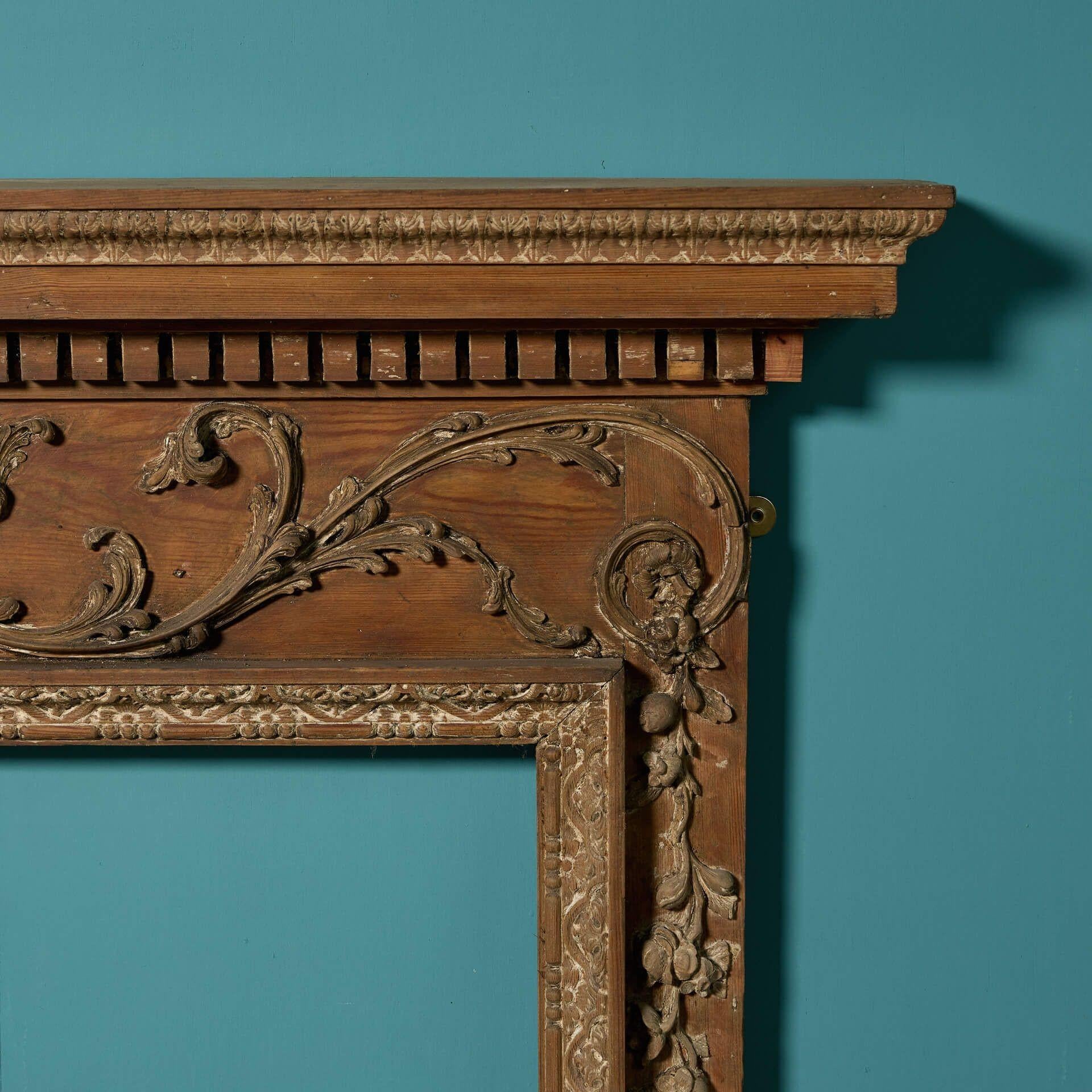 English Georgian Carved Pine Fire Surround For Sale