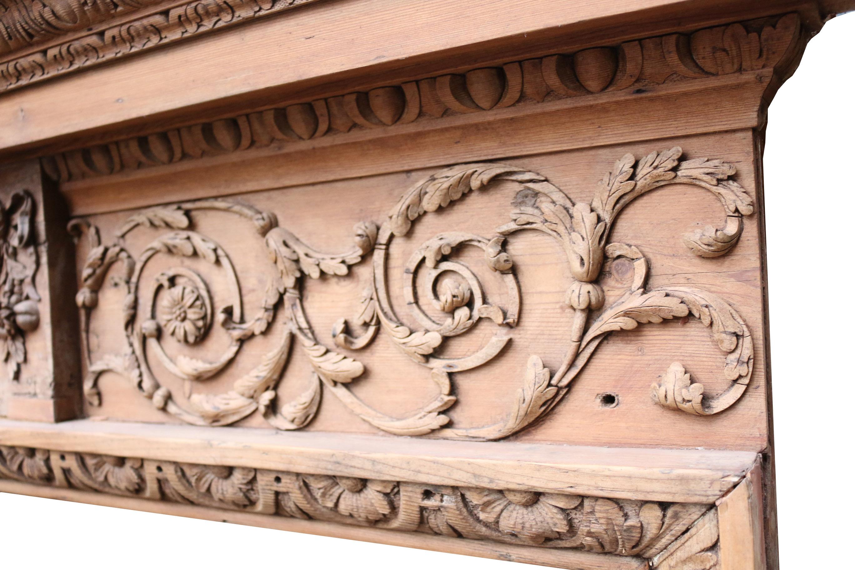 Georgian Carved Pine Fire Surround In Fair Condition In Wormelow, Herefordshire