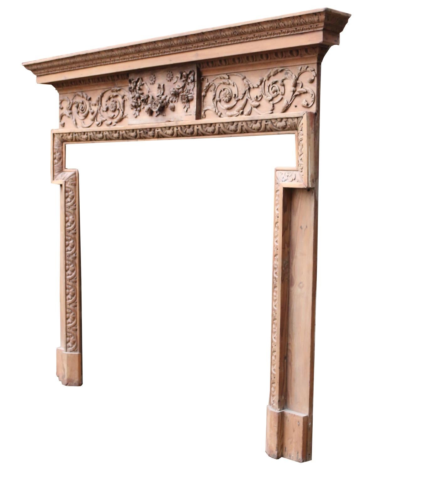 18th Century and Earlier Georgian Carved Pine Fire Surround