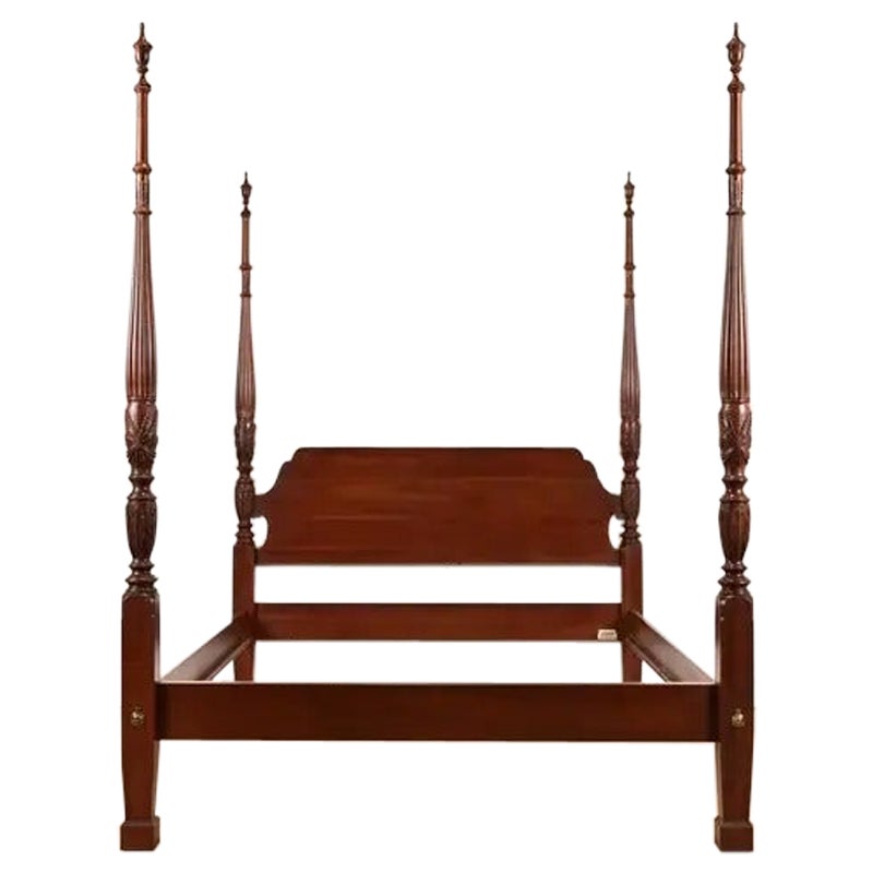 Georgian Carved Solid Cherry Wood King Size Poster Bed