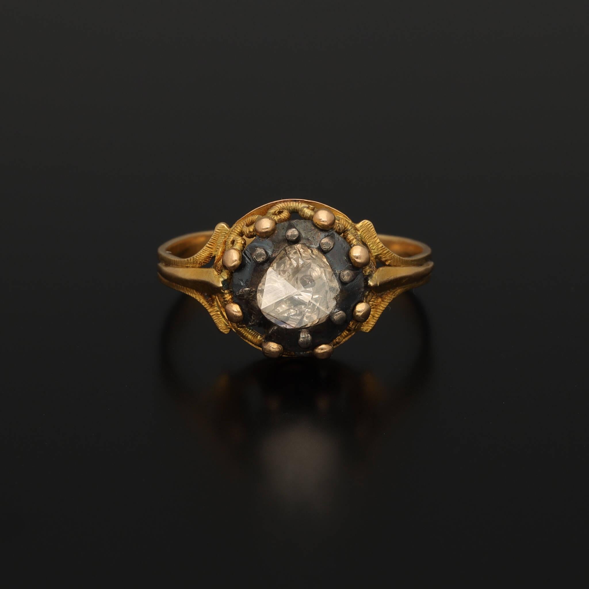 Rose Cut Georgian Champaigne 1CT Diamond Solitaire Ring Antique Foiled Diamond Ring 1700s