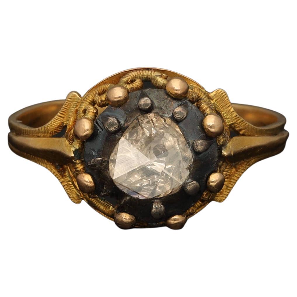 Georgian Champaigne 1CT Diamond Solitaire Ring Antique Foiled Diamond Ring 1700s