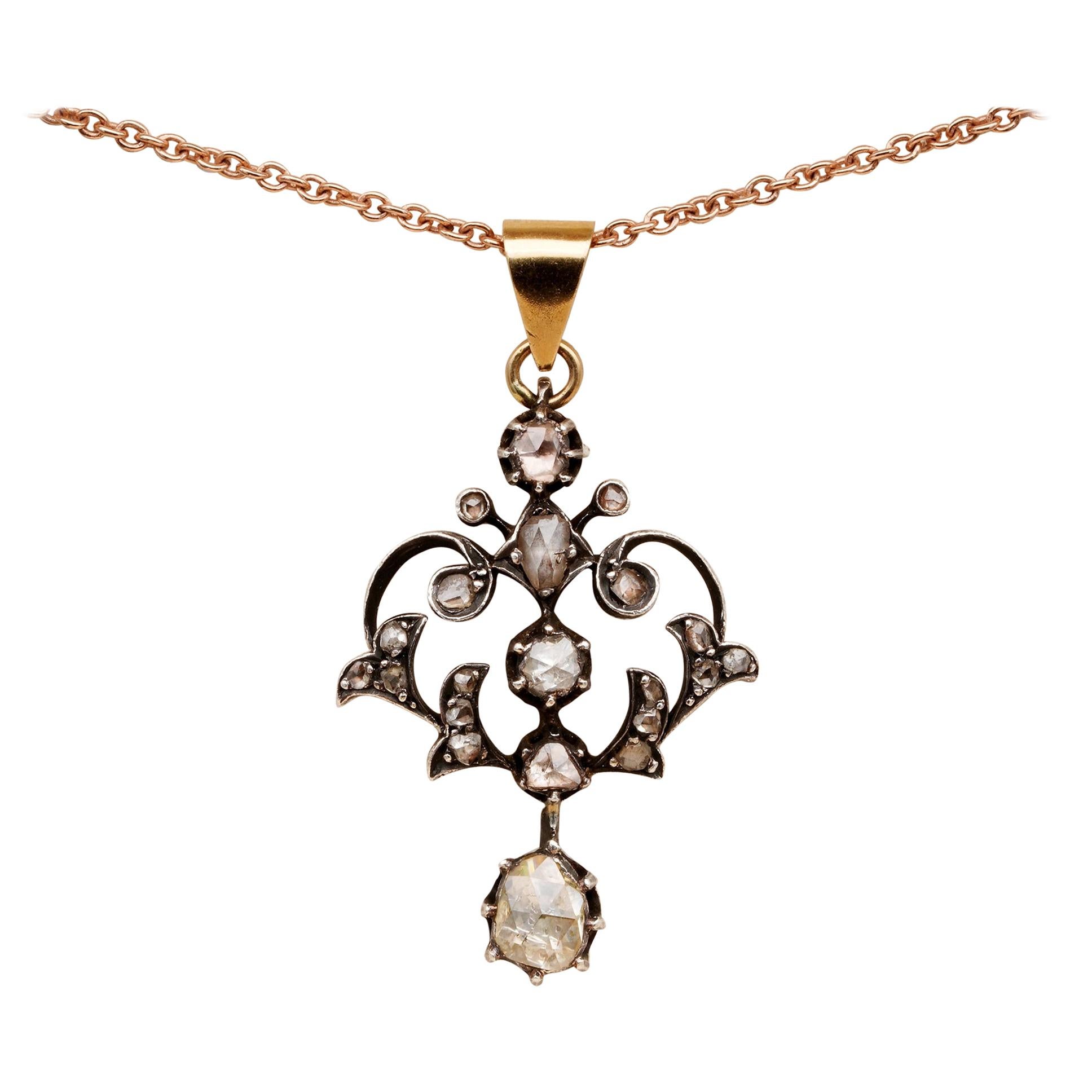 Georgian Charming .95 Carat Rose Cut Diamond Rare Lavaliere Necklace