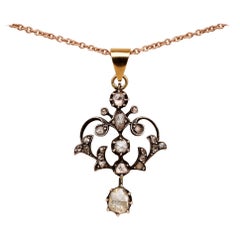 Antique Georgian Charming .95 Carat Rose Cut Diamond Rare Lavaliere Necklace