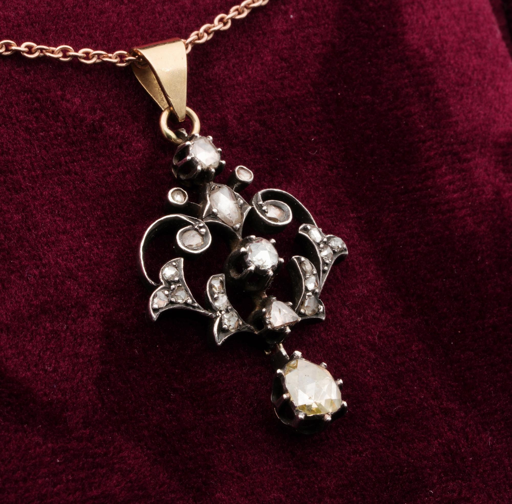 Women's Georgian Charming .95 Carat Rose Cut Diamond Rare Lavaliere Necklace